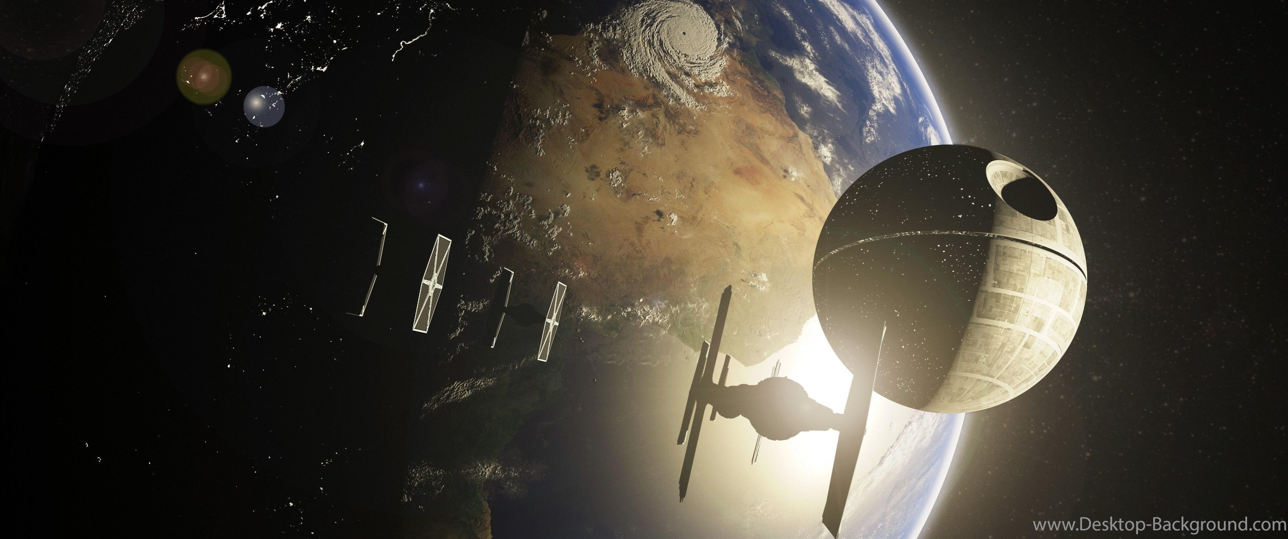 4100x1720 Star Wars, Death Star, TIE Fighter, Space, Planet, Earth Wallpaper, Dual Screen