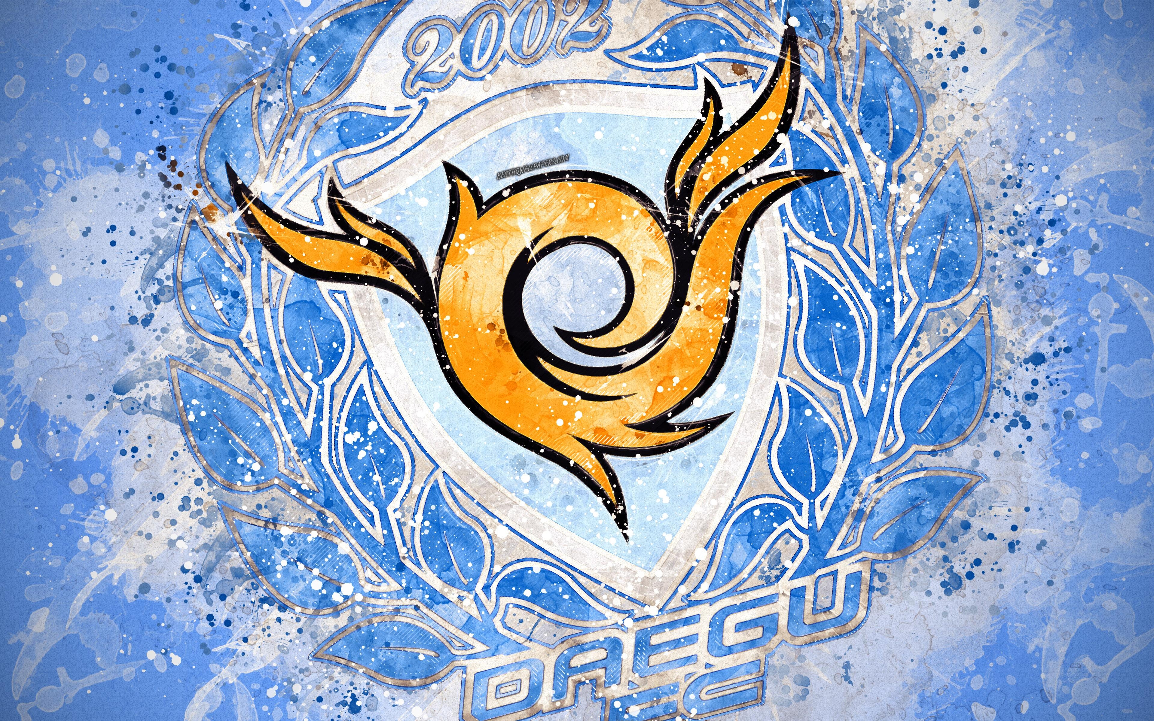 3840x2400 Download wallpaper Daegu FC, 4k, paint art, logo, creative, South, Desktop