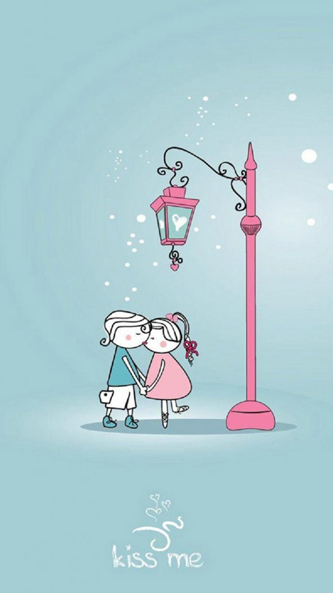 1080x1920 Anime Cartoon Sweet Lover Couple Kissing Winter Street Light, Phone