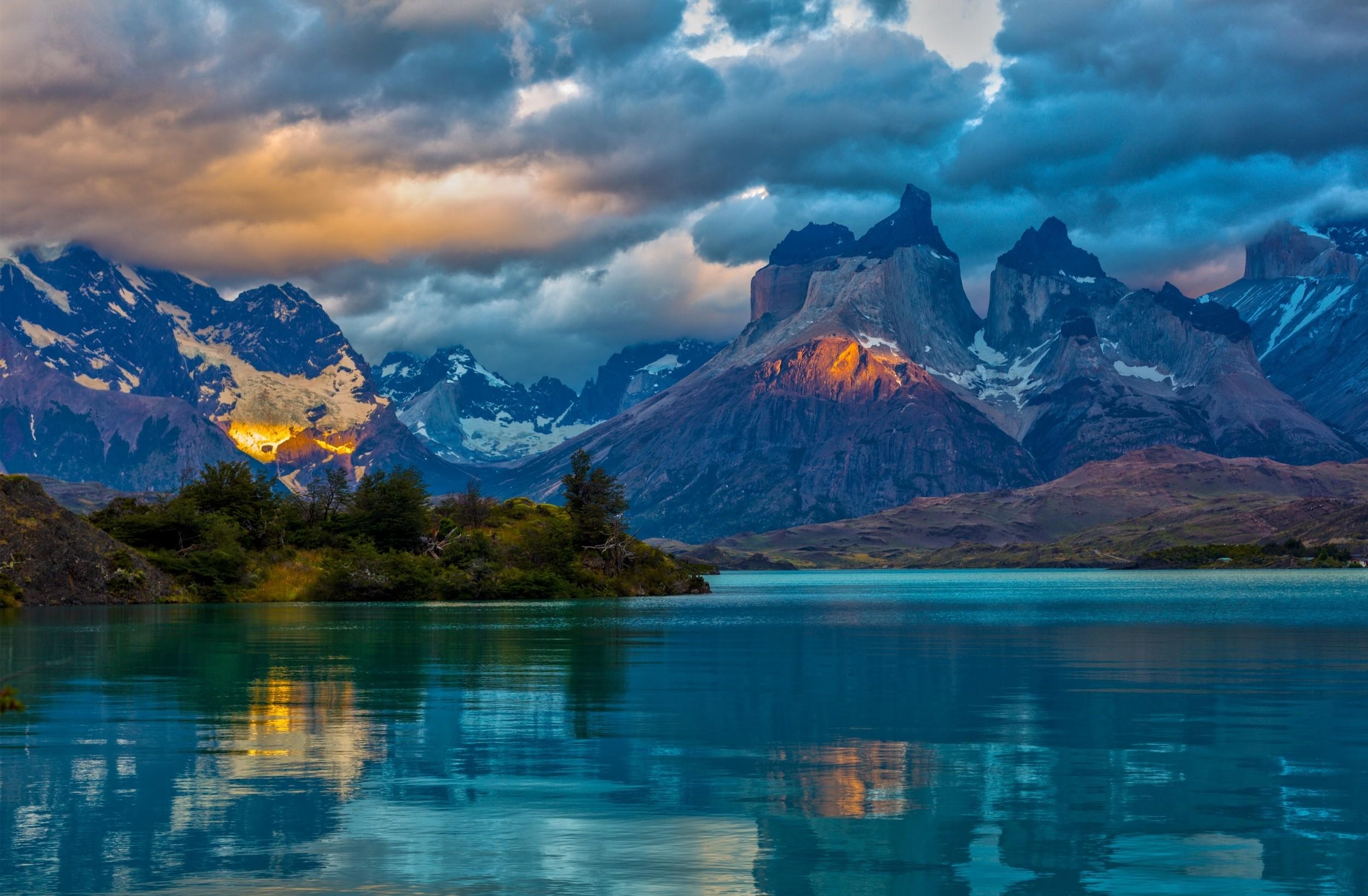 2500x1640 nature, #lake, #snowy peak, #landscape, #mountains, #clouds, Desktop