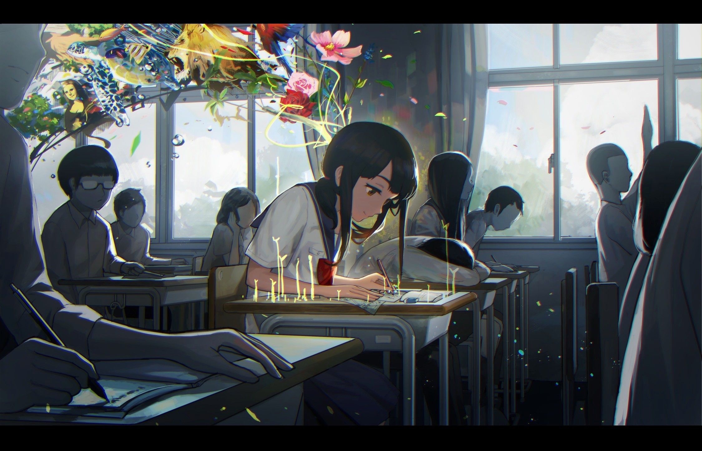 2250x1450 Picture Of Anime Girl Studying, Desktop