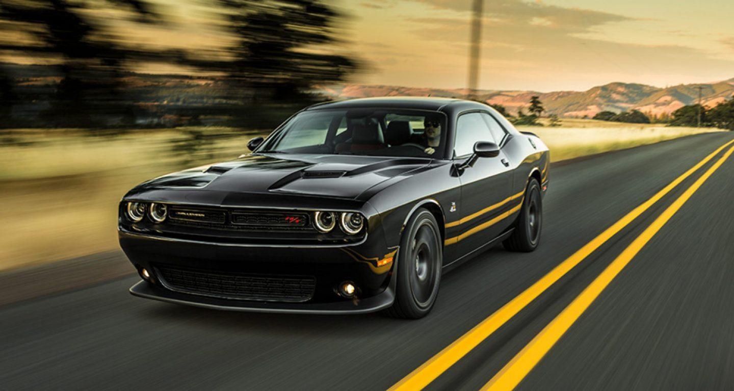 1440x770 Dodge Challenger black color on highway side view 4k HD, Desktop