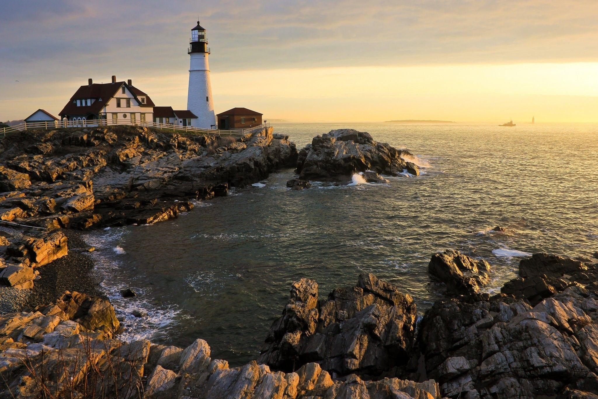 2050x1370 Sea Ocean Light Usa Lighthouses Portland Cape Elizabeth Coast Head, Desktop