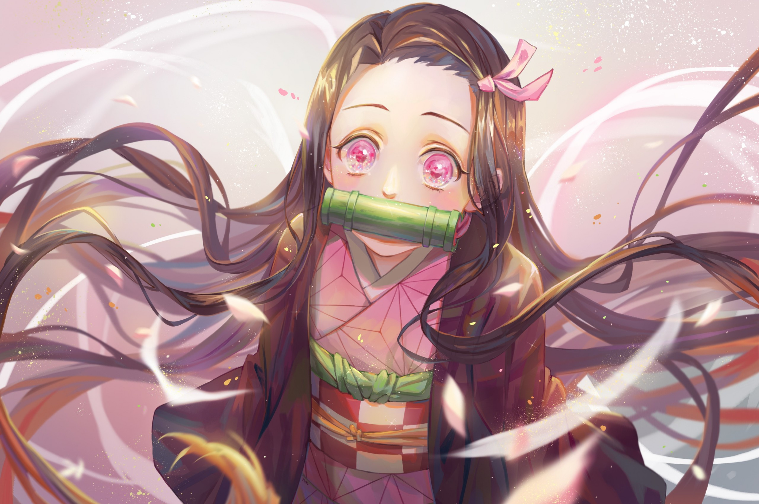 2560x1700 Download  Kamado Nezuko, Cute, Long Hair, Kimono, Kimetsu No Yaiba, Demon Slayer Wallpaper for Chromebook Pixel, Desktop