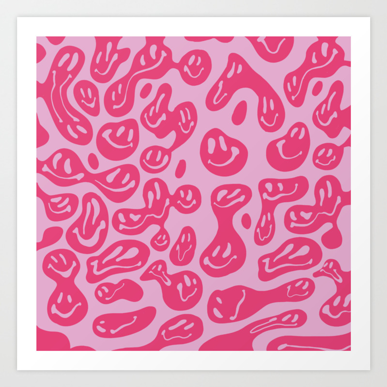 1500x1500 Pink Dripping Smiley Art Print, Phone