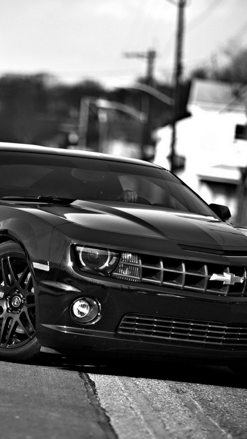 950x1690 Chevrolet Camaro Front View Black & White 4K Ultra HD Mobile Wallpaper. Camaro, Chevrolet camaro, Black camaro, Phone