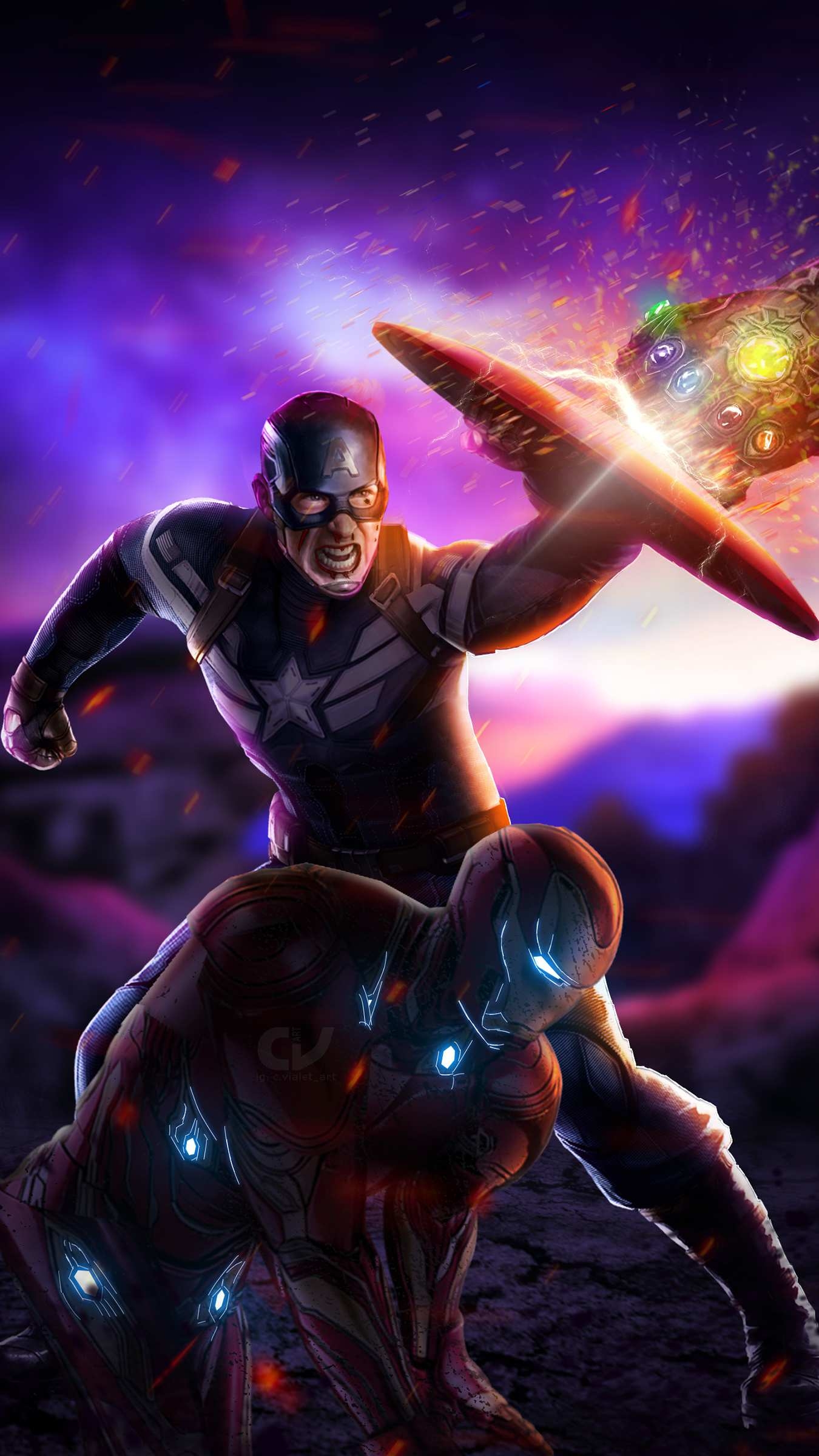 1350x2400 Captain and Tony Fighting Thanos Avengers Endgame Wallpaper, Phone