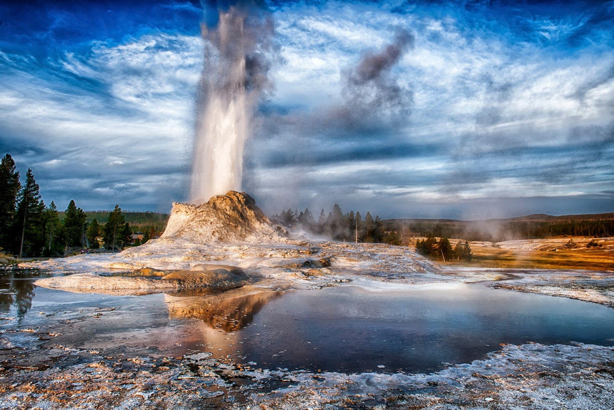 2050x1370 nature, Landscape, Trees, Geysers, Water, Wyoming, USA, Water, Desktop