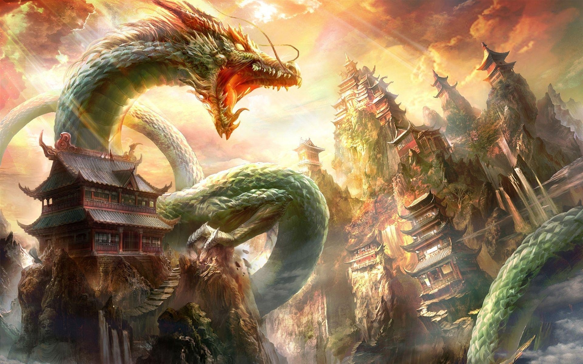 1920x1200 Fantasy Oriental Dragon Asian Castle City Wallpaper. Fantasy, Desktop