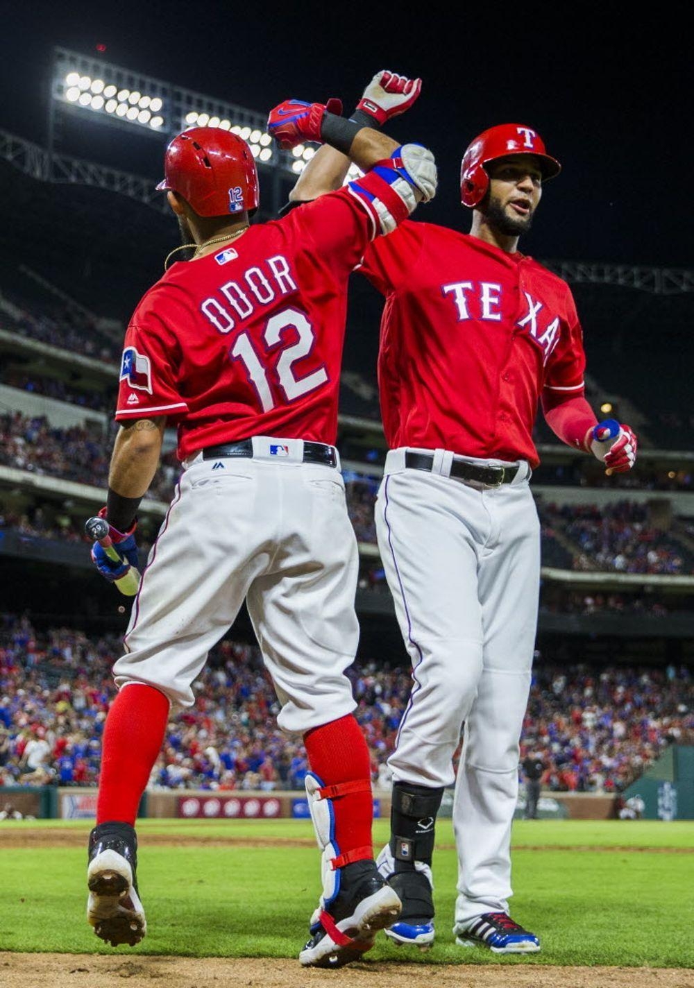 1000x1430 Texas Rangers Second Baseman Rougned Odor (12) High Fives Right, Phone