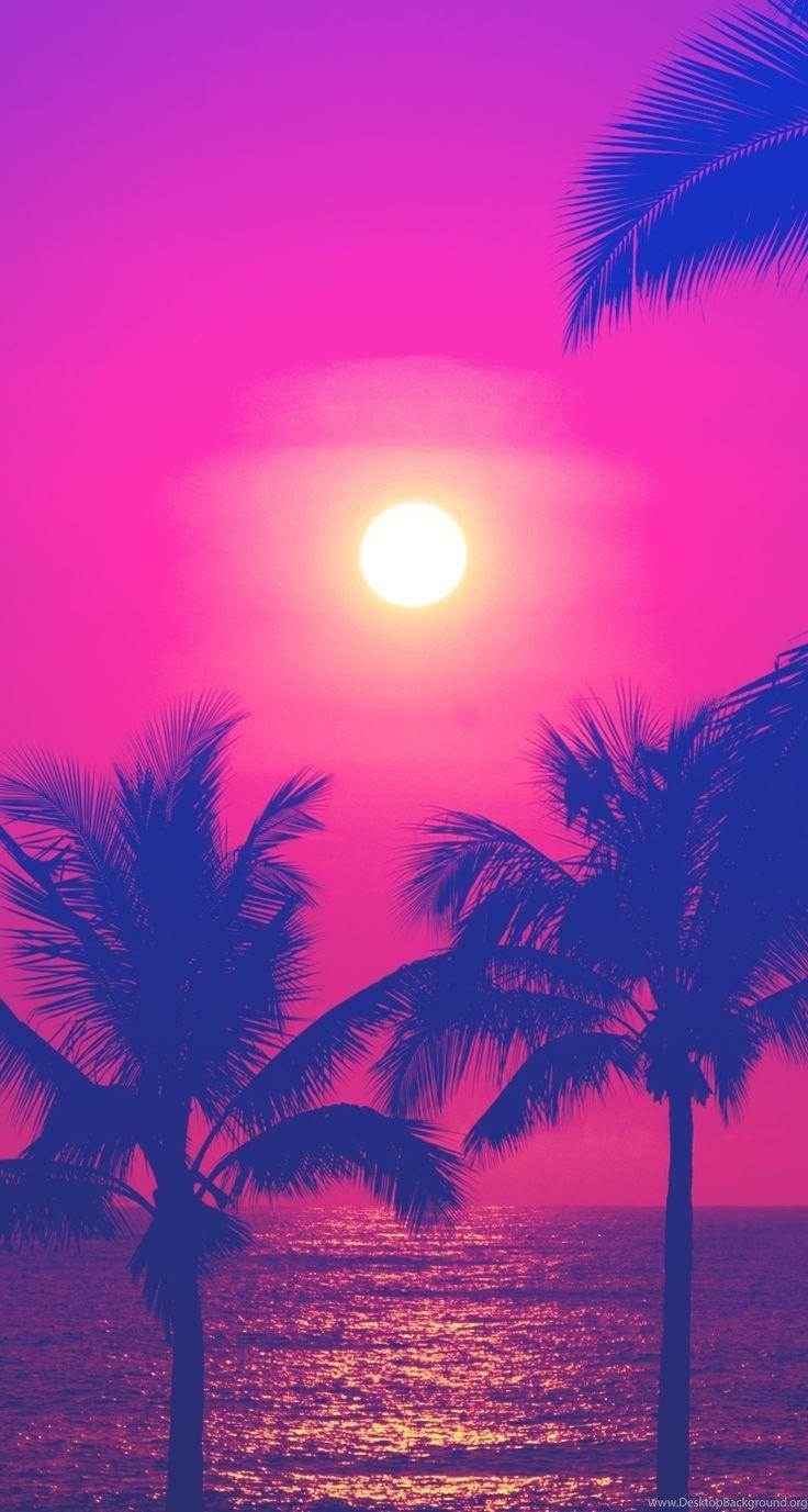 740x1380 Neon / Hot Pink Blue Sunset Palms iPhone Wallpaper Phone, Phone