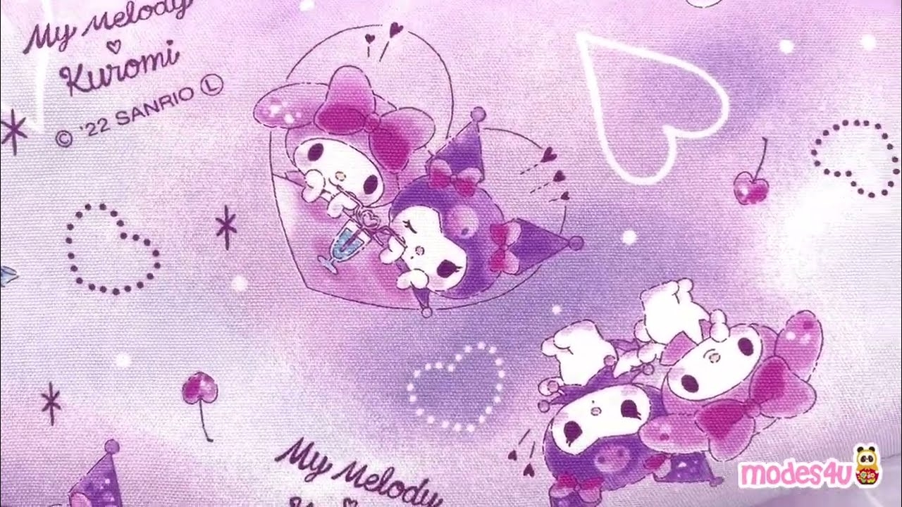 1280x720 Kuromi My Melody purple oxford fabric, cherries, hearts, MMKU Love Purple, Desktop