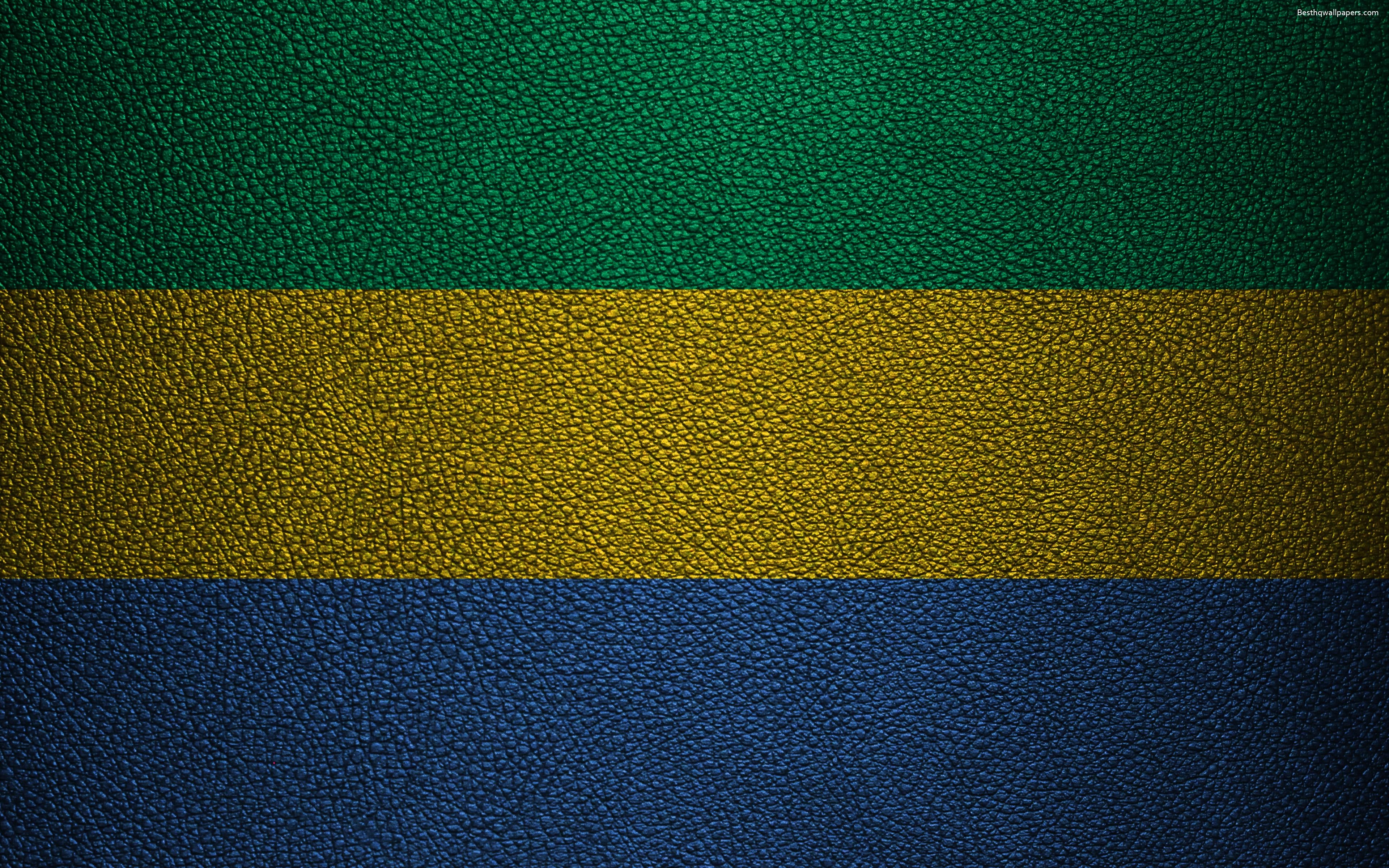 3840x2400 Download wallpaper Flag of Gabon, leather texture, 4k, Gabonese, Desktop