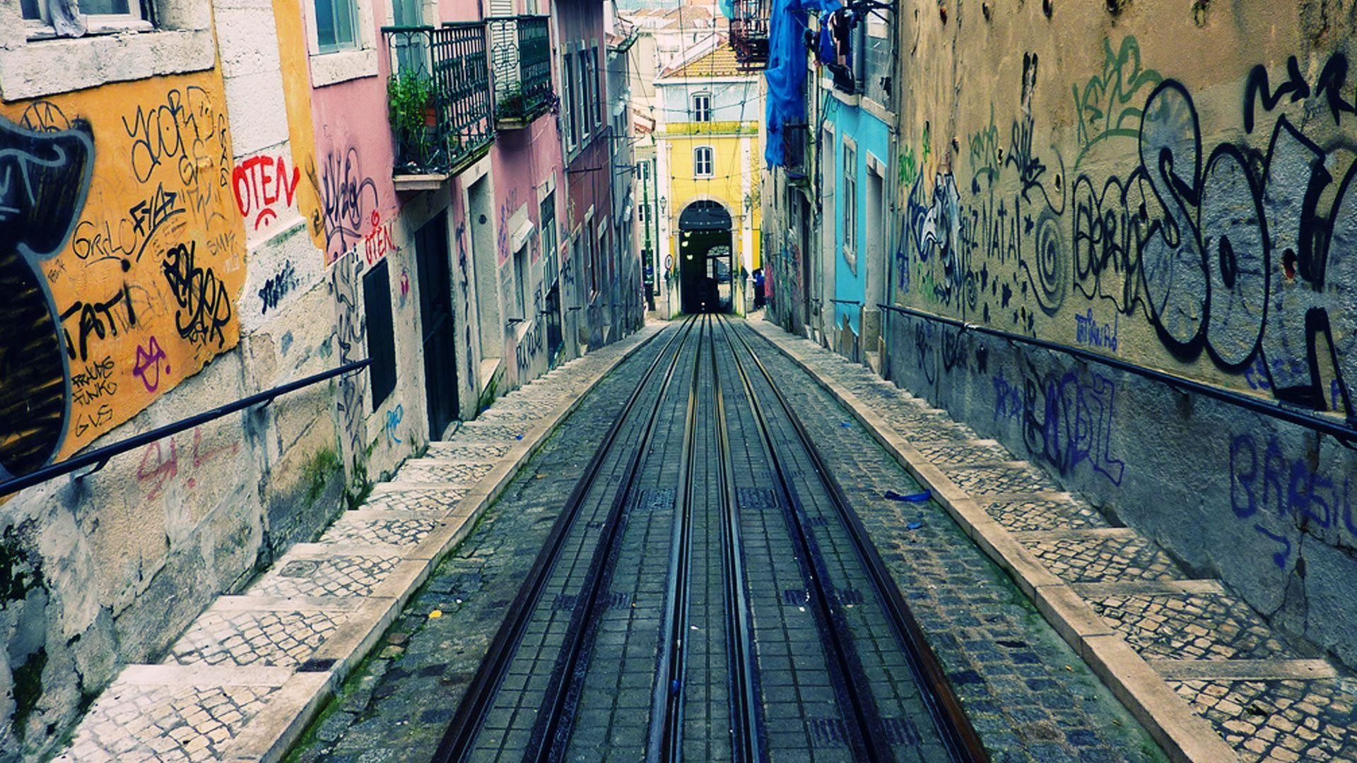 1920x1080 Narrow street in Lisbon wallpaper and image, Desktop