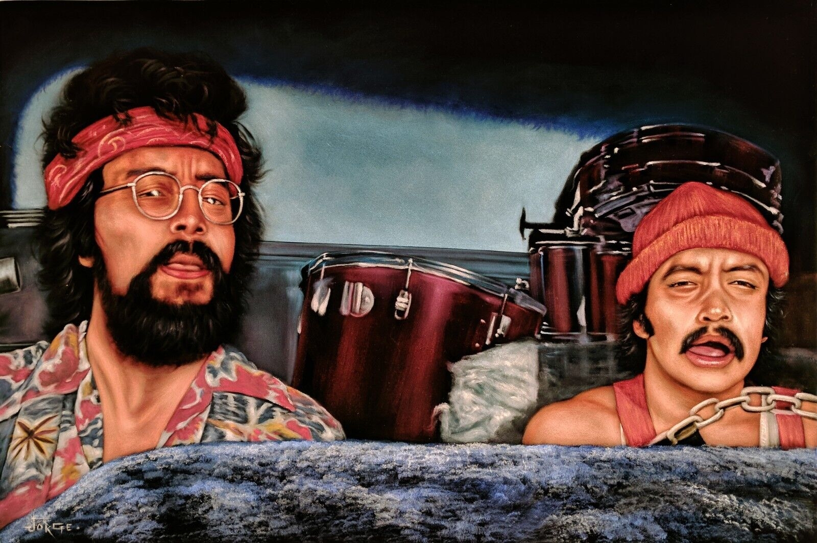 1600x1070 Cheech and Chong: Up in Smoke Original Oil Painting on Black Velvet 24&;x36&;, Desktop