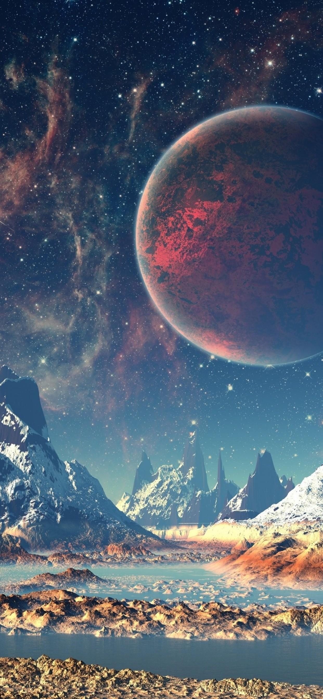 1250x2690 Mountains Stars Space Planets wallpaper, Phone