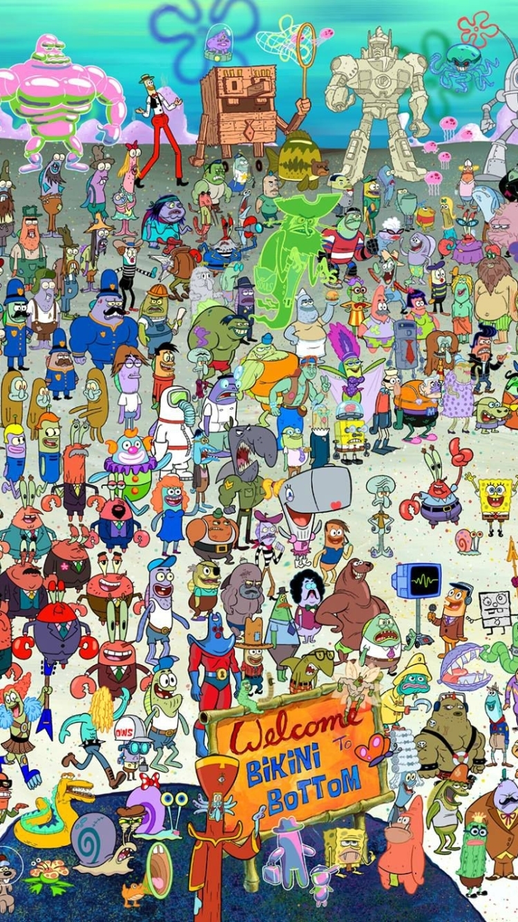 750x1340 Spongebob And All Friends, Phone