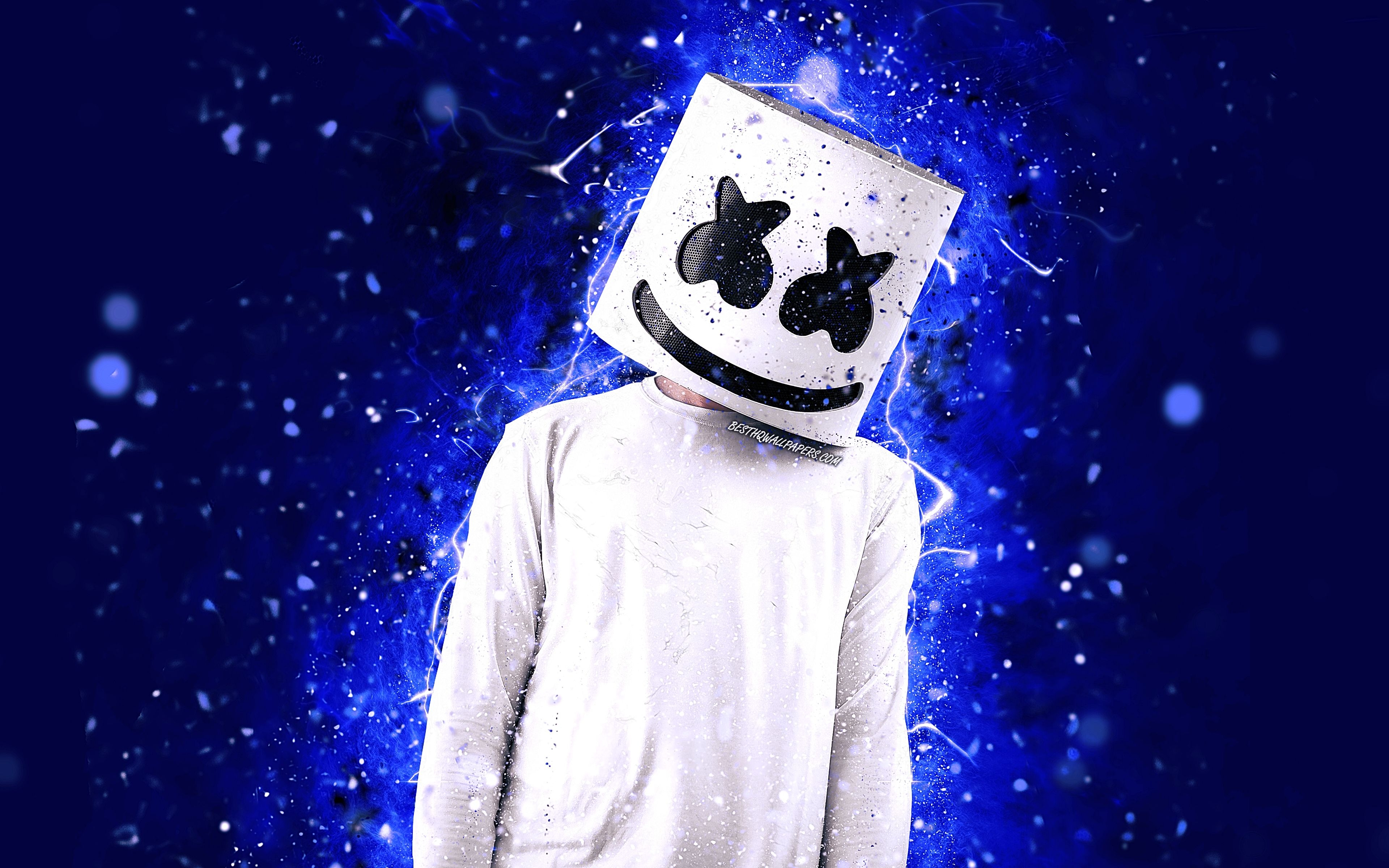 3840x2400 Download wallpaper 4k, DJ Marshmello, dark blue neon, american DJ, Desktop