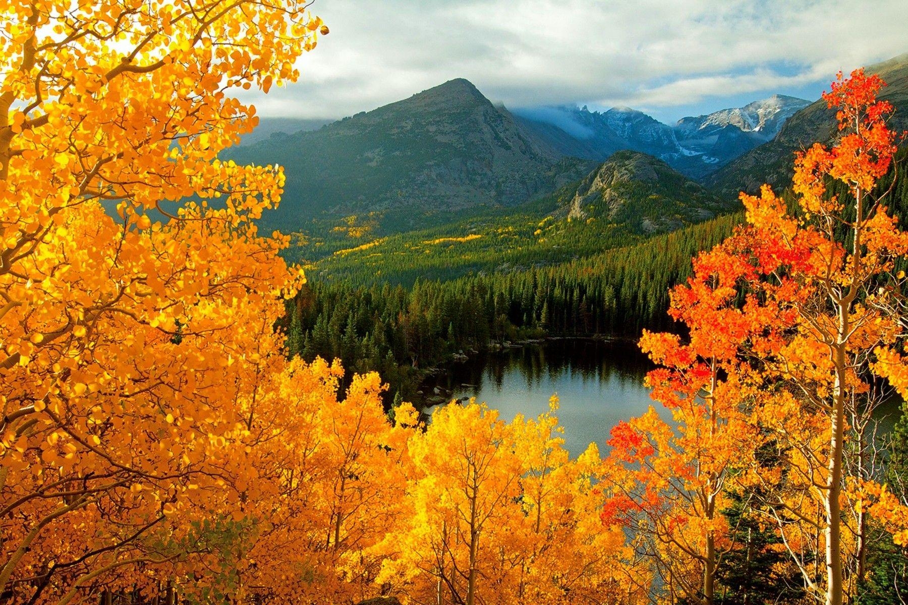 1800x1200 Forest: Rocky Mountain National Park Autumn Blue Lake Red Snowy, Desktop