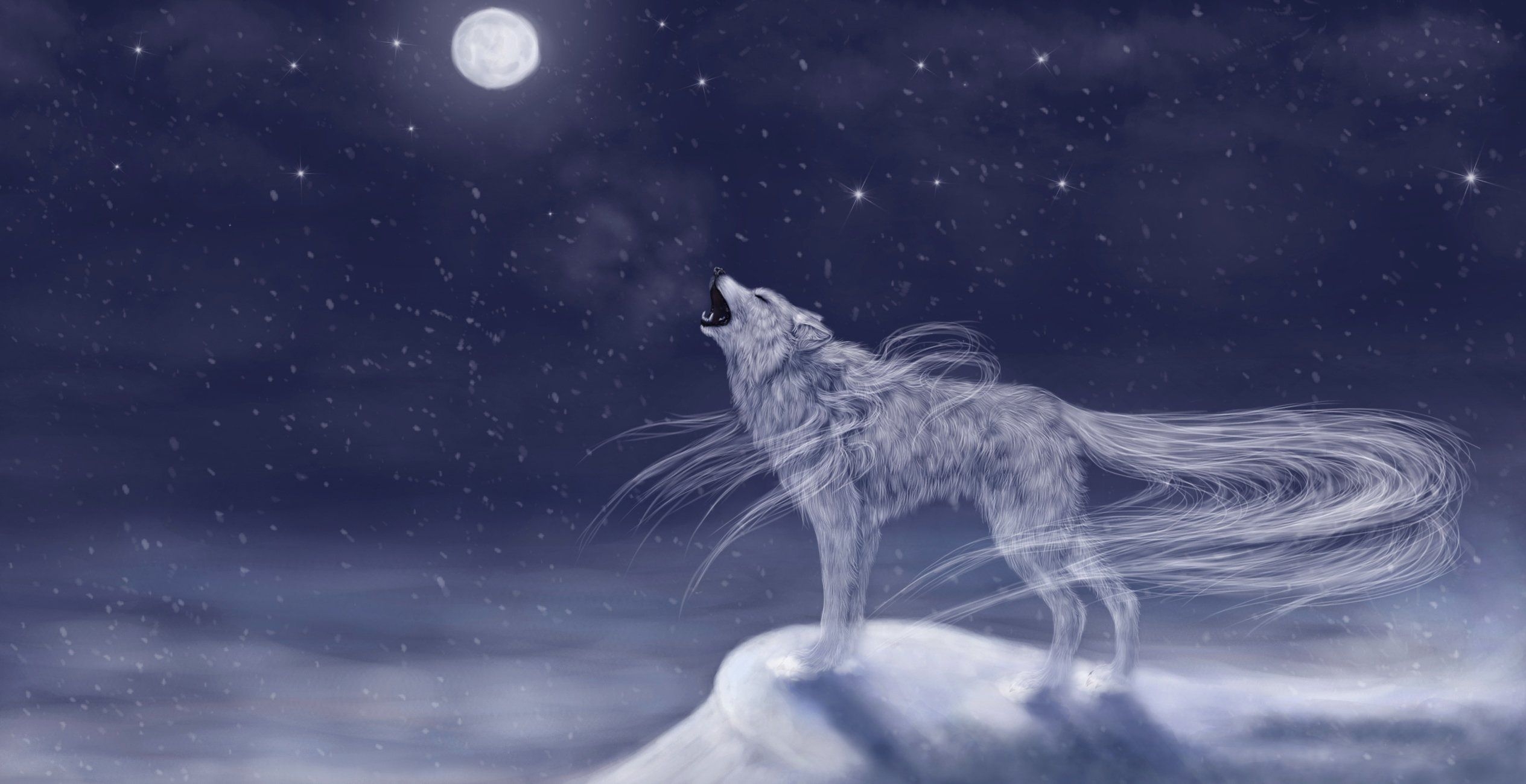 2530x1300 Magical animals Wolves Moon Fantasy wolf dream mood wallpaperx1300, Desktop