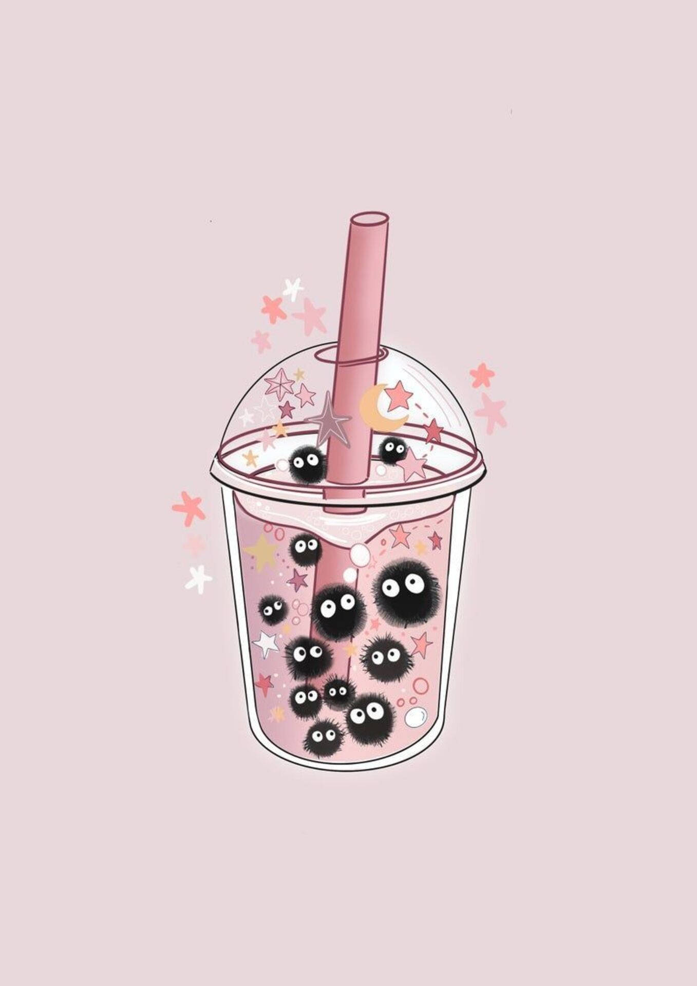 1360x1920 Download Susuwatari Pink Bubble Tea Wallpaper, Phone