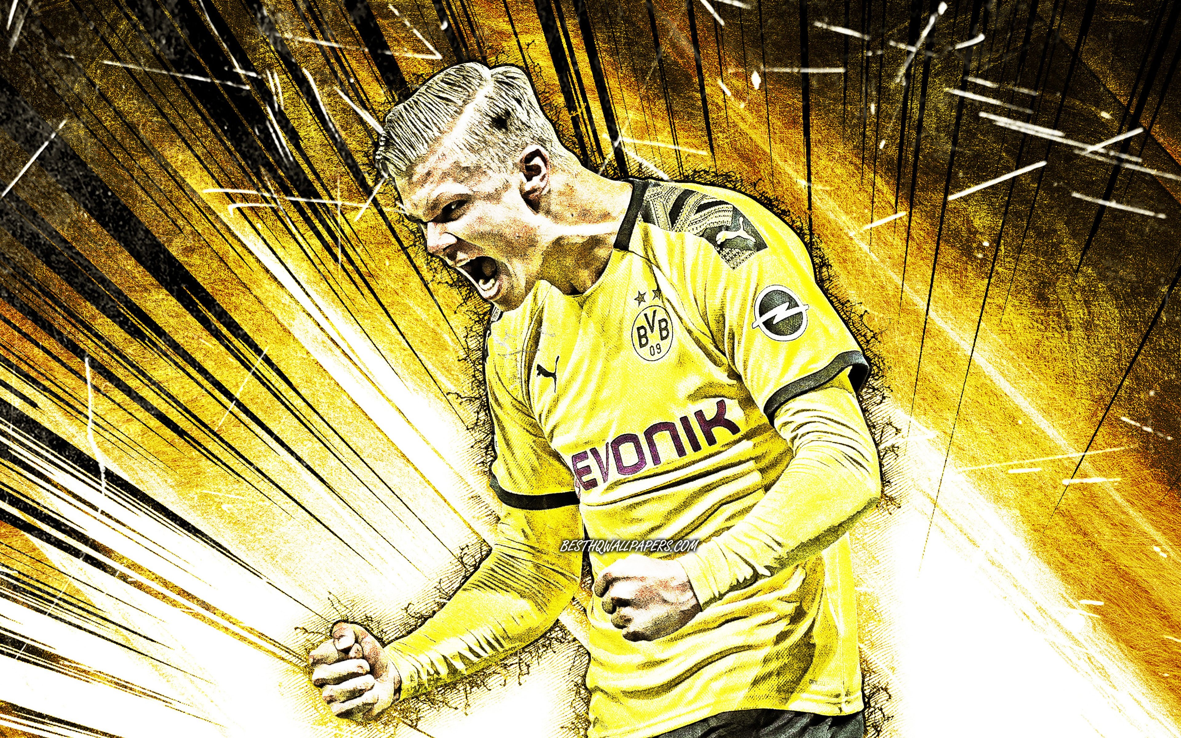 3840x2400 Download wallpaper 4k, Erling Haaland, grunge art, Borussia, Desktop