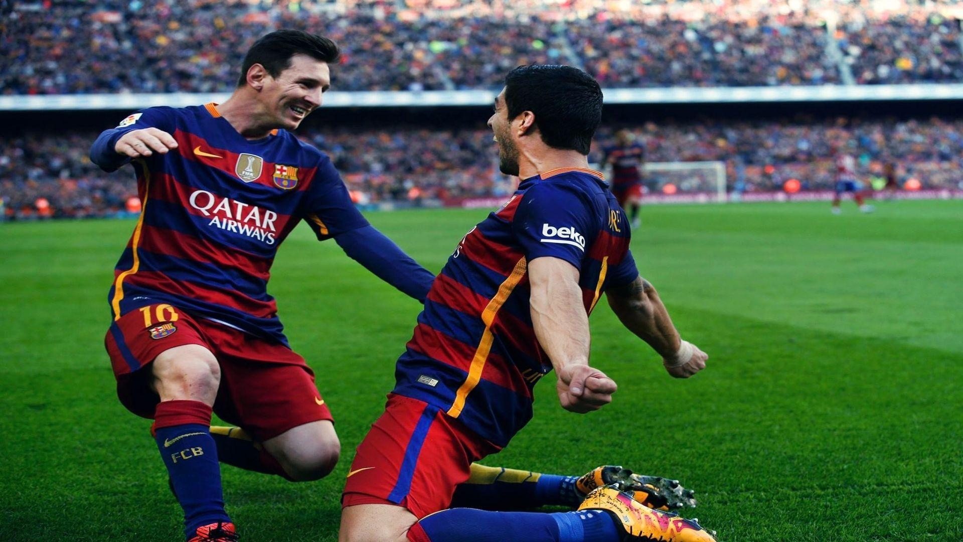 1920x1080 Barcelona Luis Suarez And Lionel Messi Goal Celebration Wallpaper, Desktop