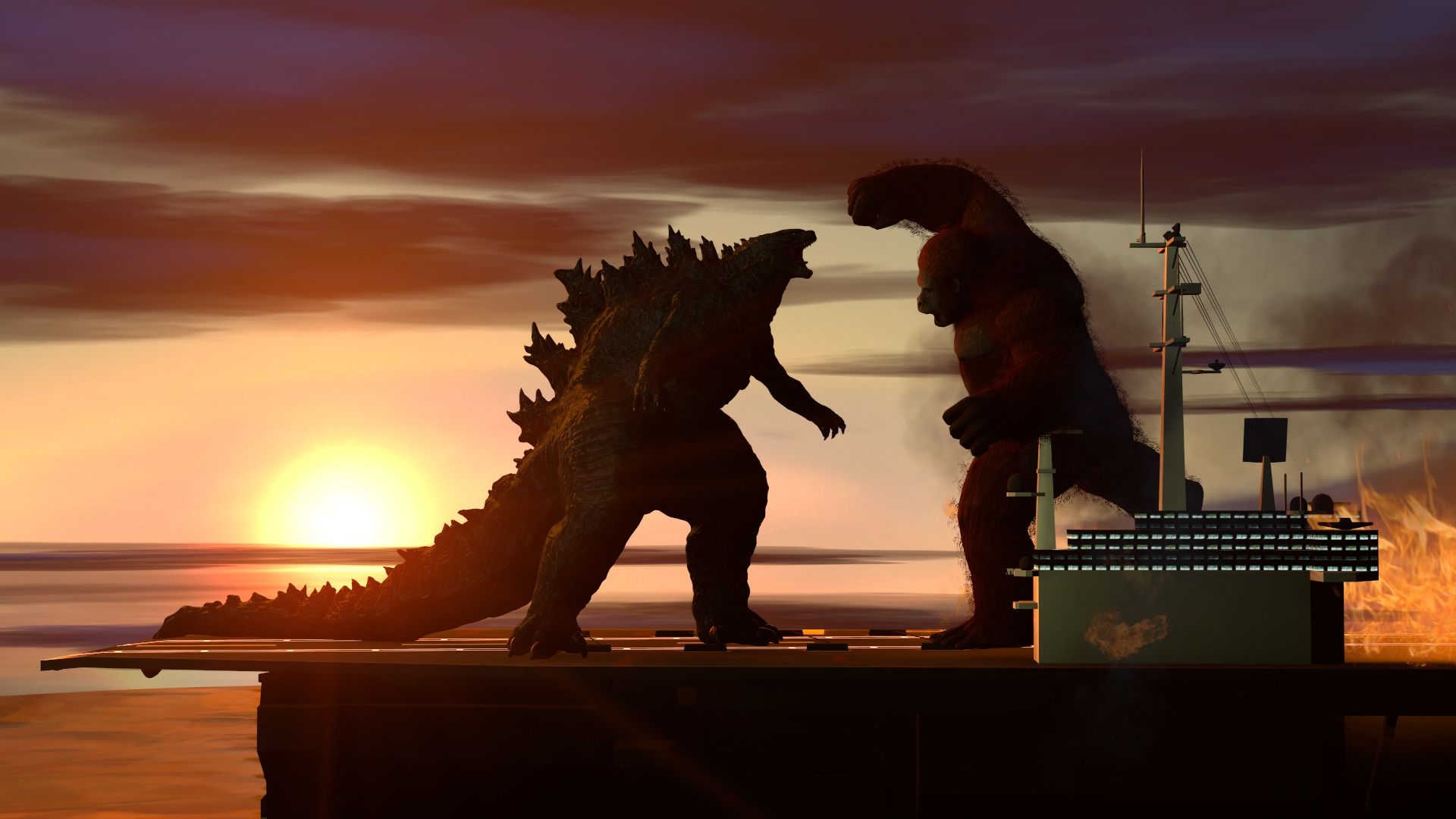 1920x1080 Godzilla vs. Kong aircraft carrier battle clear render from leaked, Desktop