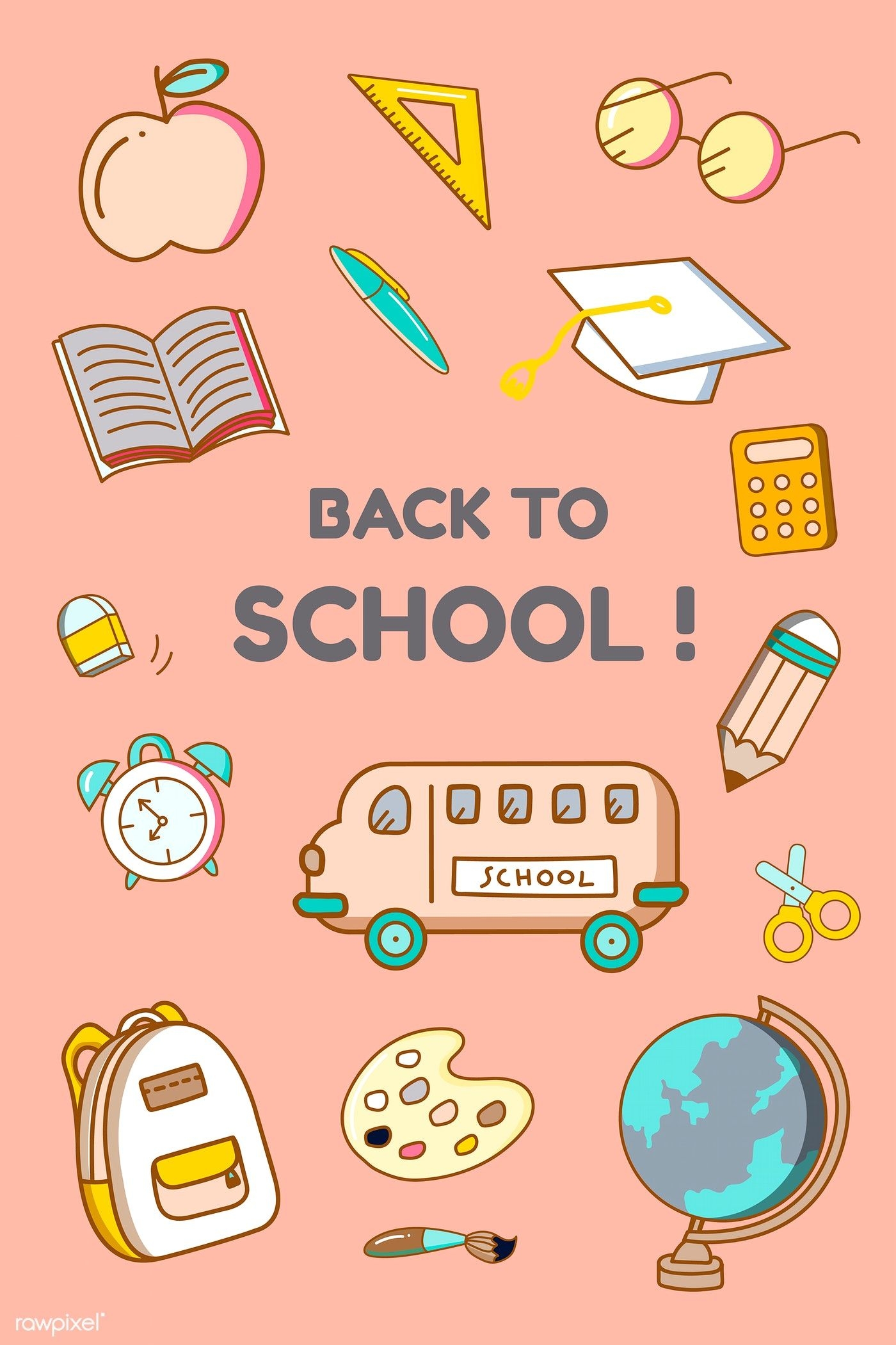 1400x2110 Back to school stationery vector. free image / nap. Back to school stationery, Back to school wallpaper, School stationery, Phone