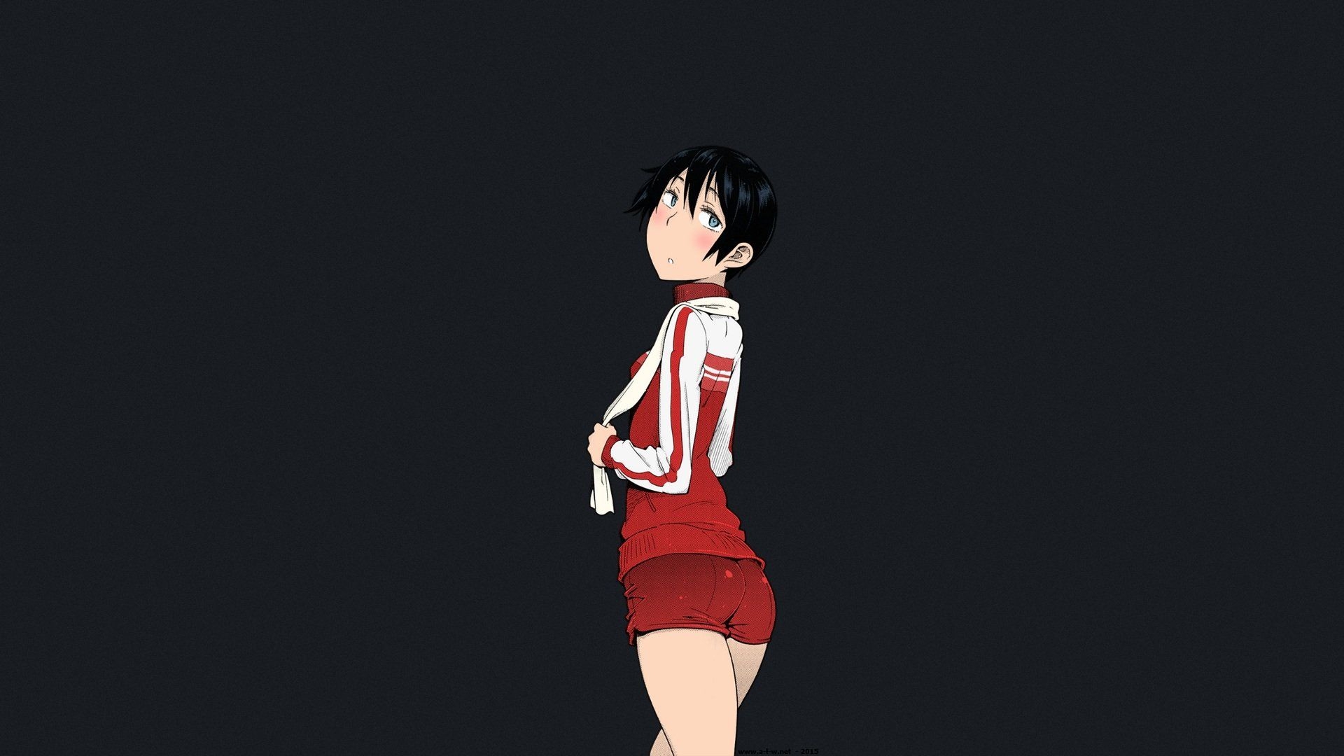 1920x1080 Black hair blue eyes gray gym uniform short hair shorts toruneko, Desktop