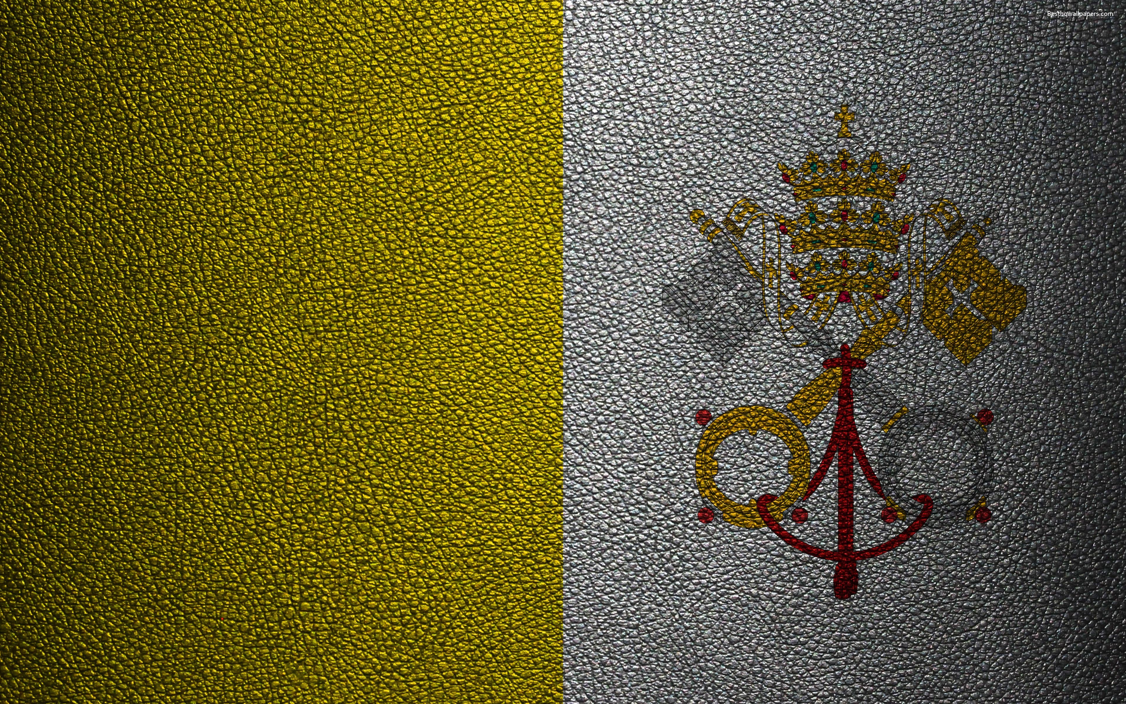 3840x2400 Download wallpaper Flag of the Vatican, 4k, leather texture, Desktop