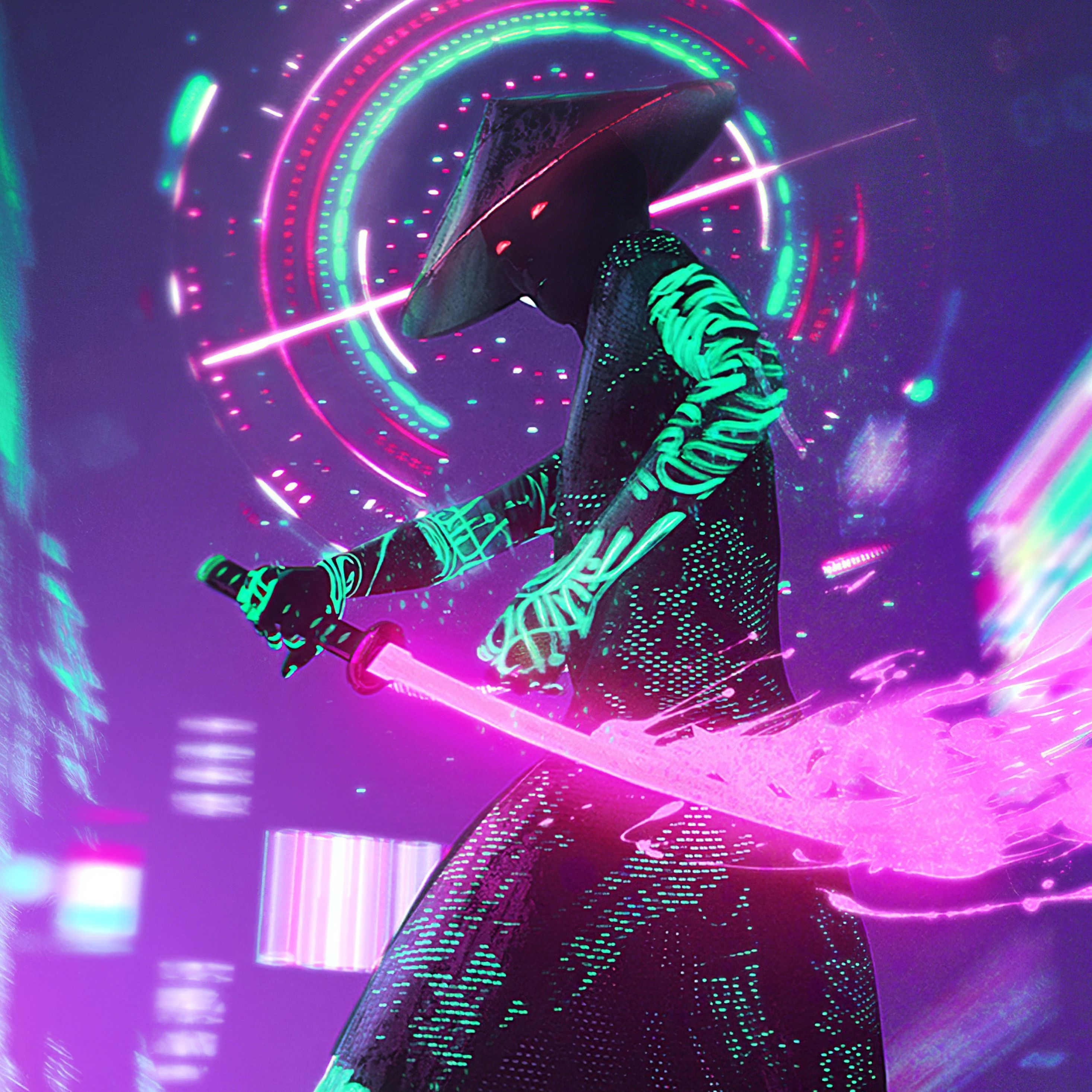 2940x2940 Neon Samurai Wallpaper Free Neon Samurai Background, Phone