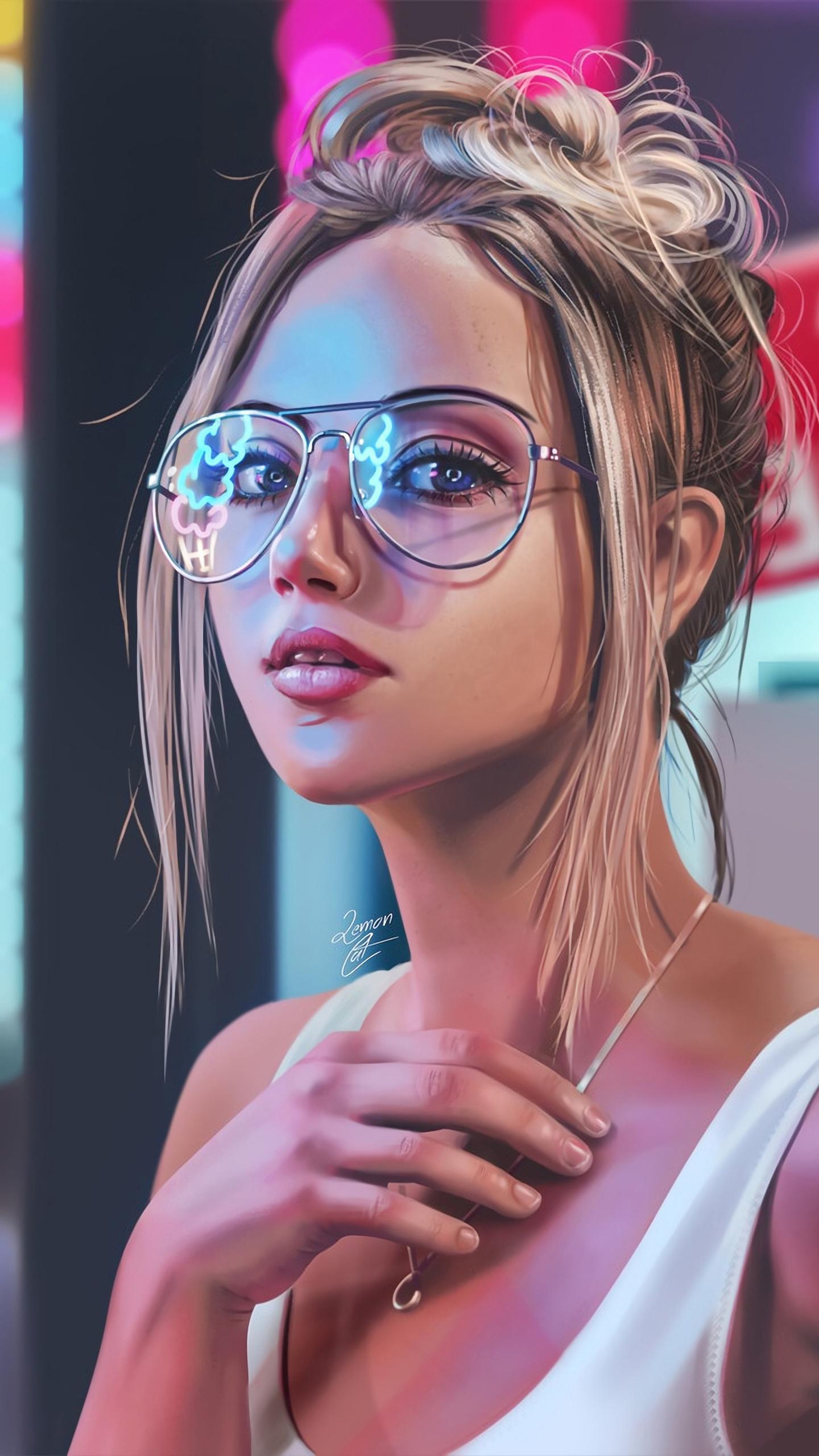 1440x2560 Blonde Girl Neon Digital Art 4k Samsung Galaxy S S7 , Google Pixel XL , Nexus 6P , LG G5 HD 4k Wallpaper, Image, Background, Photo and Picture, Phone