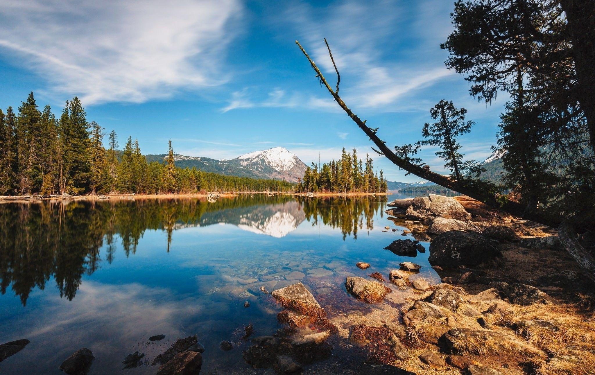 2050x1300 photography, Nature, Landscape, Lake, Snowy Peak, Forest, Desktop