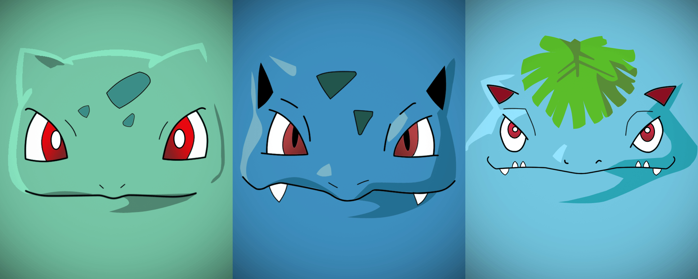 2250x900 Minimalist Bulbasaur, Ivysaur and Venusaur by Vault-Girl, Dual Screen