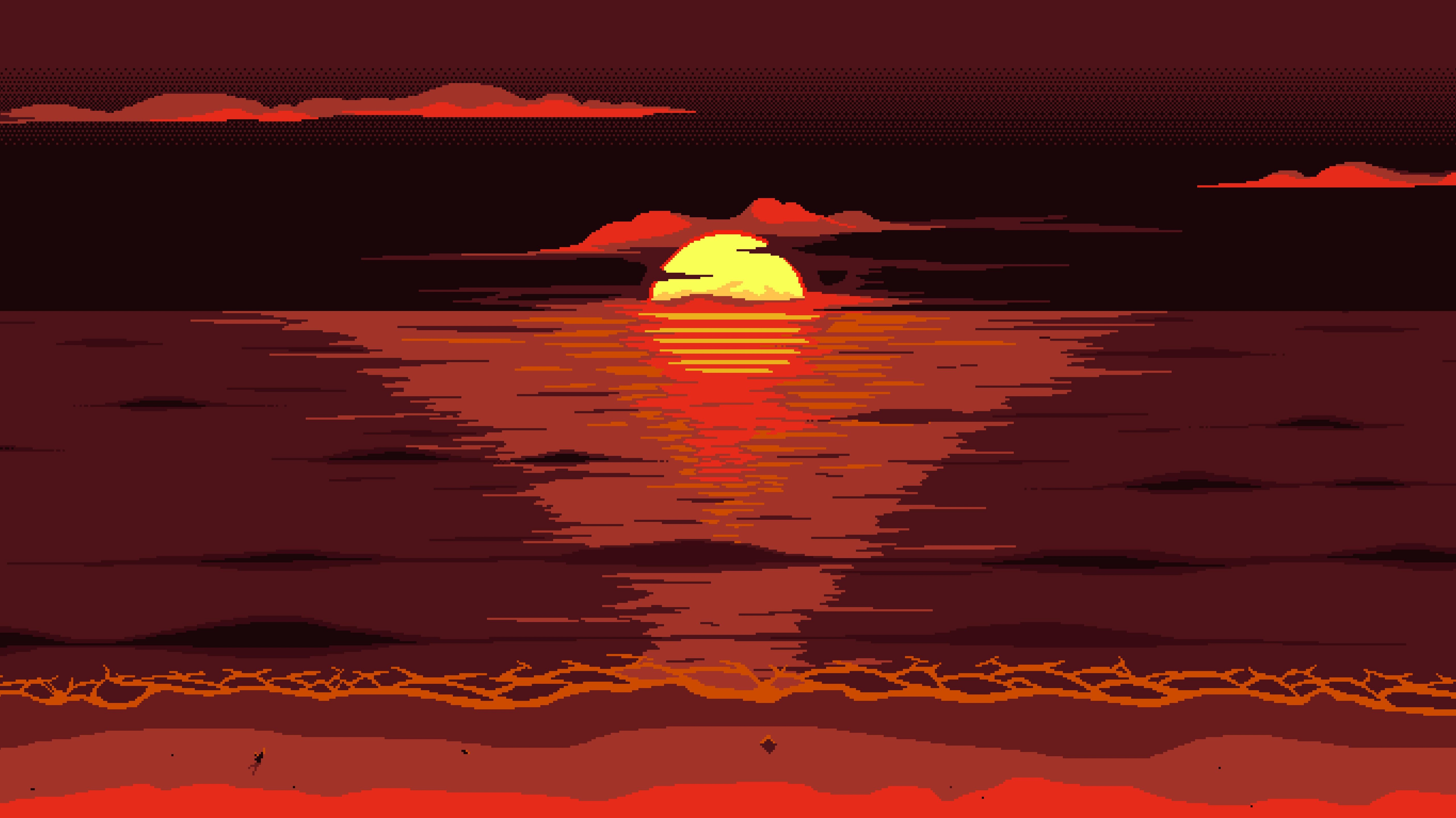 5120x2880 Red Dark Pixel Art Sunset 8k.hdqwalls.com, Desktop