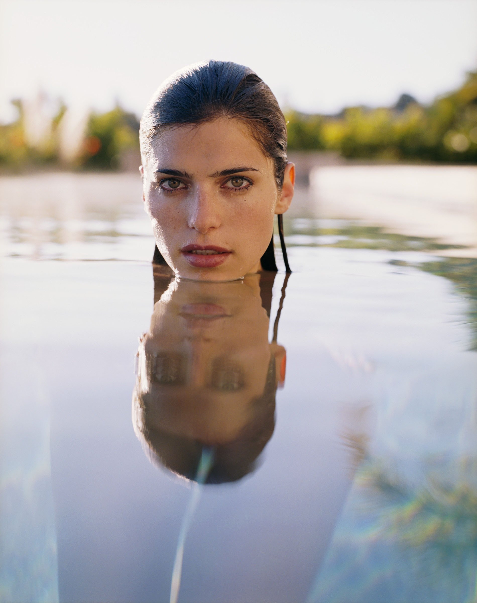 1900x2400 women lake bell swimming pools reflections  wallpaper, Phone