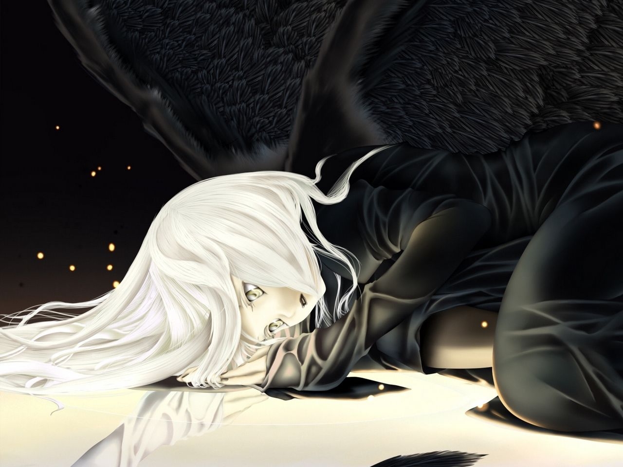 1280x960 Download wallpaper  anime, girl, blond, wing, sadness, Desktop