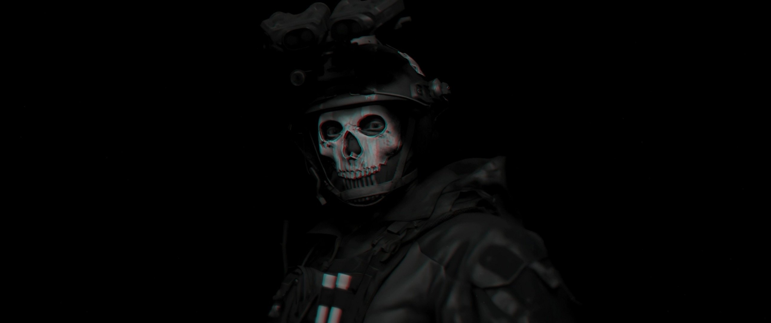 2580x1080 Ghost Skull Mask Call Of Duty: Modern Warfare II Live Wallpaper, Dual Screen