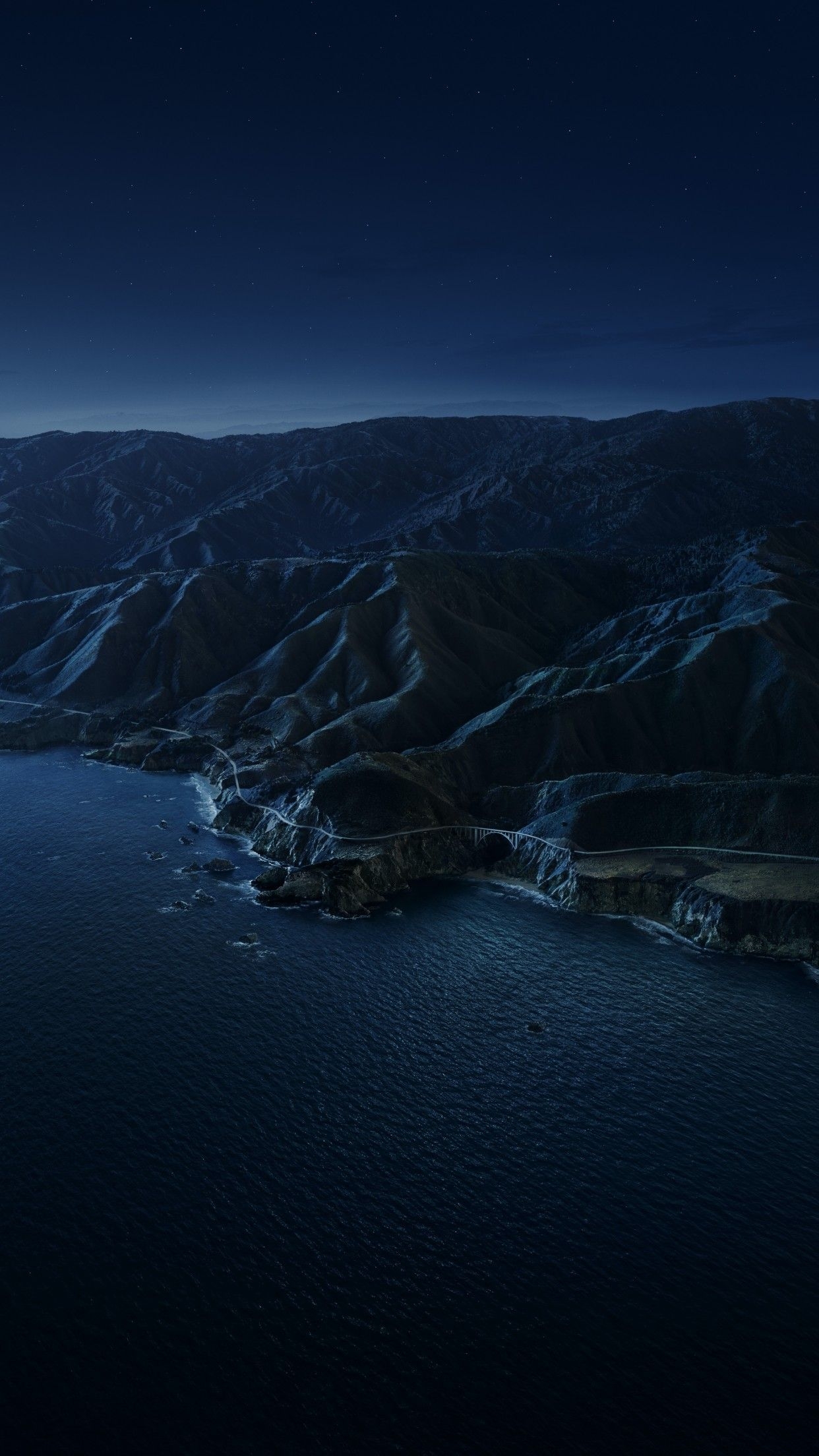 1250x2210 Big Sur 4K Wallpaper, Mountains, Night, Dark, macOS, Stock, California, 5K, Nature, Phone