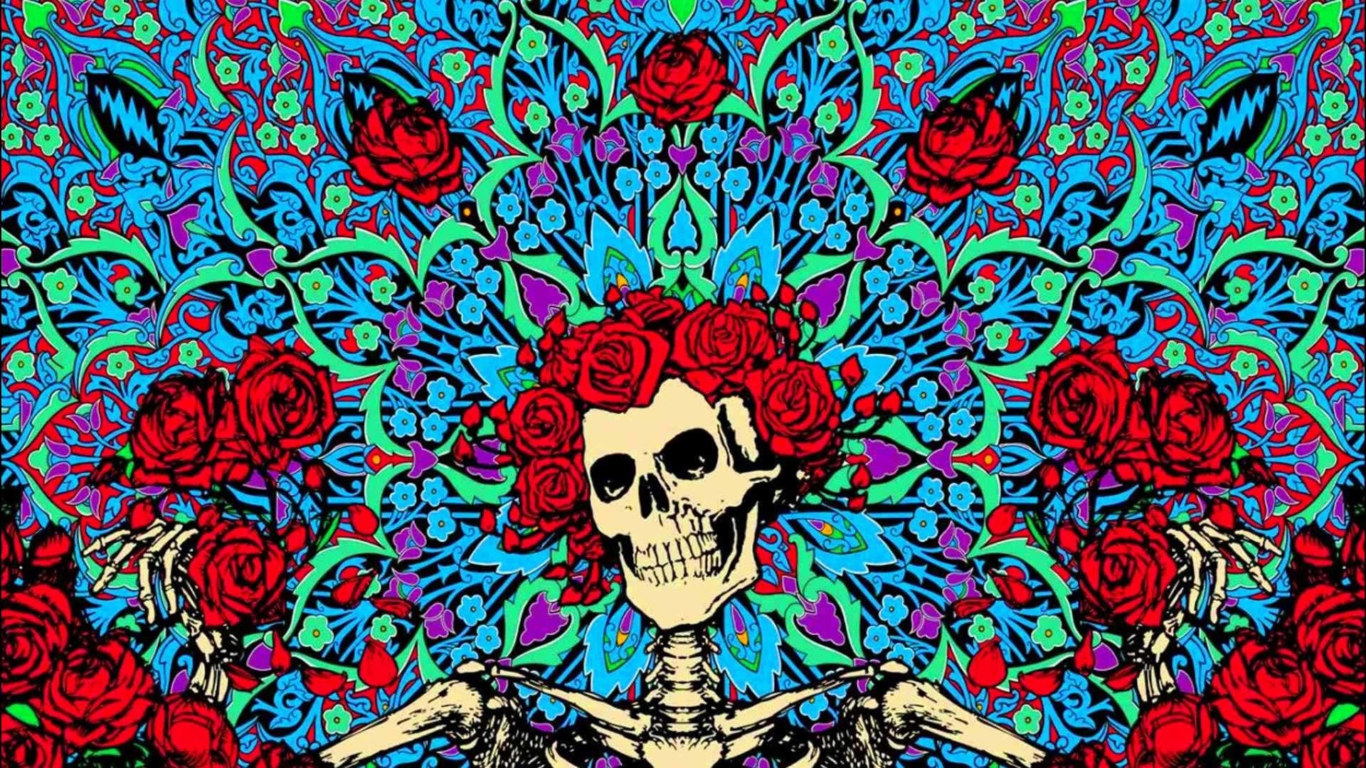 1920x1080 grateful dead wallpaper, psychedelic art, skull, bone, illustration, pattern, Desktop