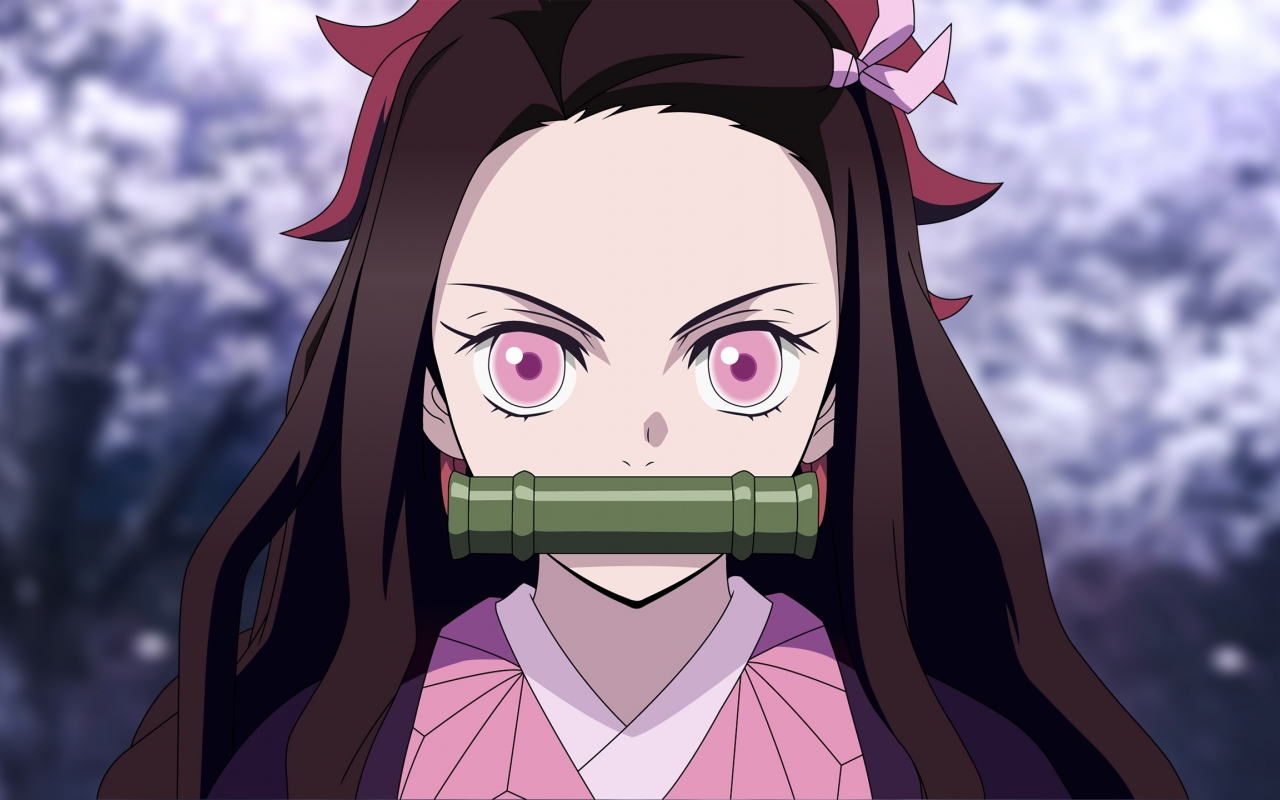 1280x800 Download  wallpaper angry kamado nezuko, pink eyes, anime girl, full hd, hdtv, fhd, 1080p, widescreen,  HD image, background, 23985, Desktop