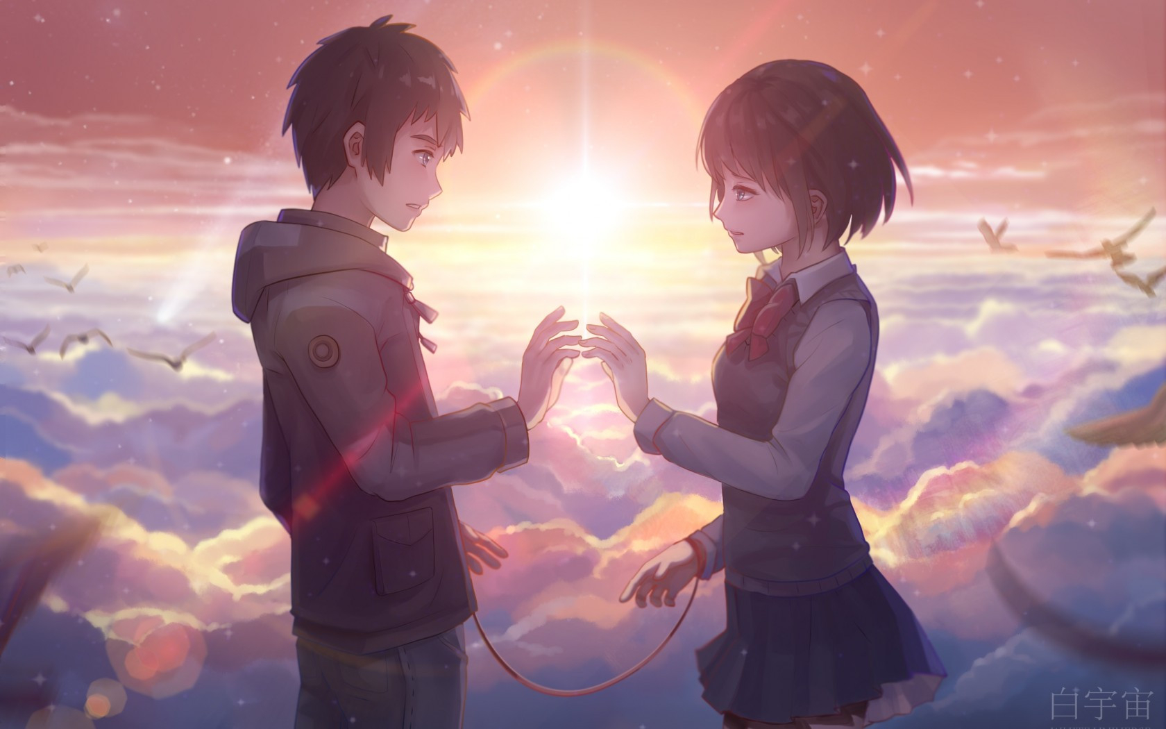 1680x1050 Download  Mitsuha Miyamizu, Taki Tachibana, Kimi No Na Wa, Romance, Couple Wallpaper for MacBook Pro 15 inch, Desktop