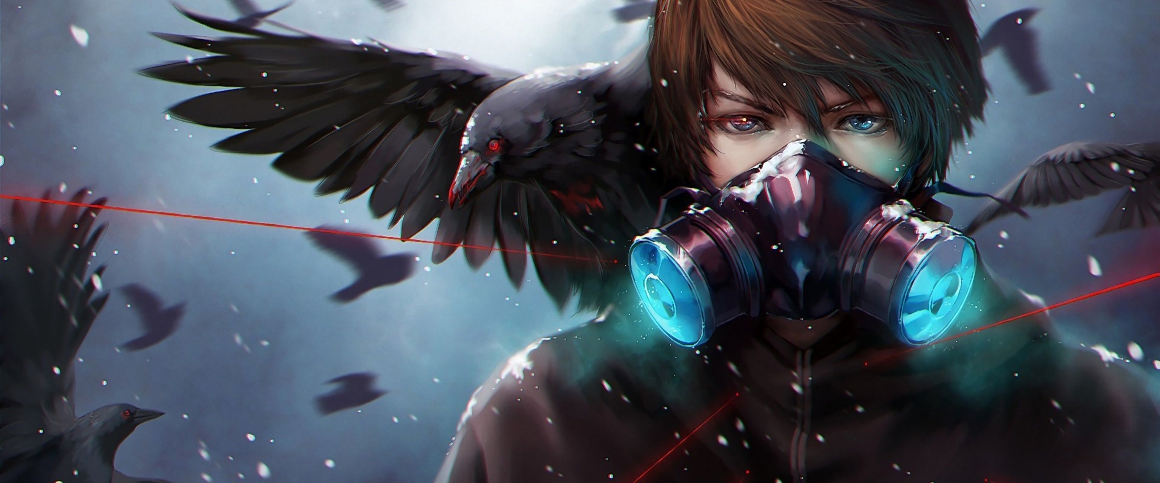 3840x1600 Anime Gas Mask Crow 4K 3840x2160 Wallpaper, Dual Screen