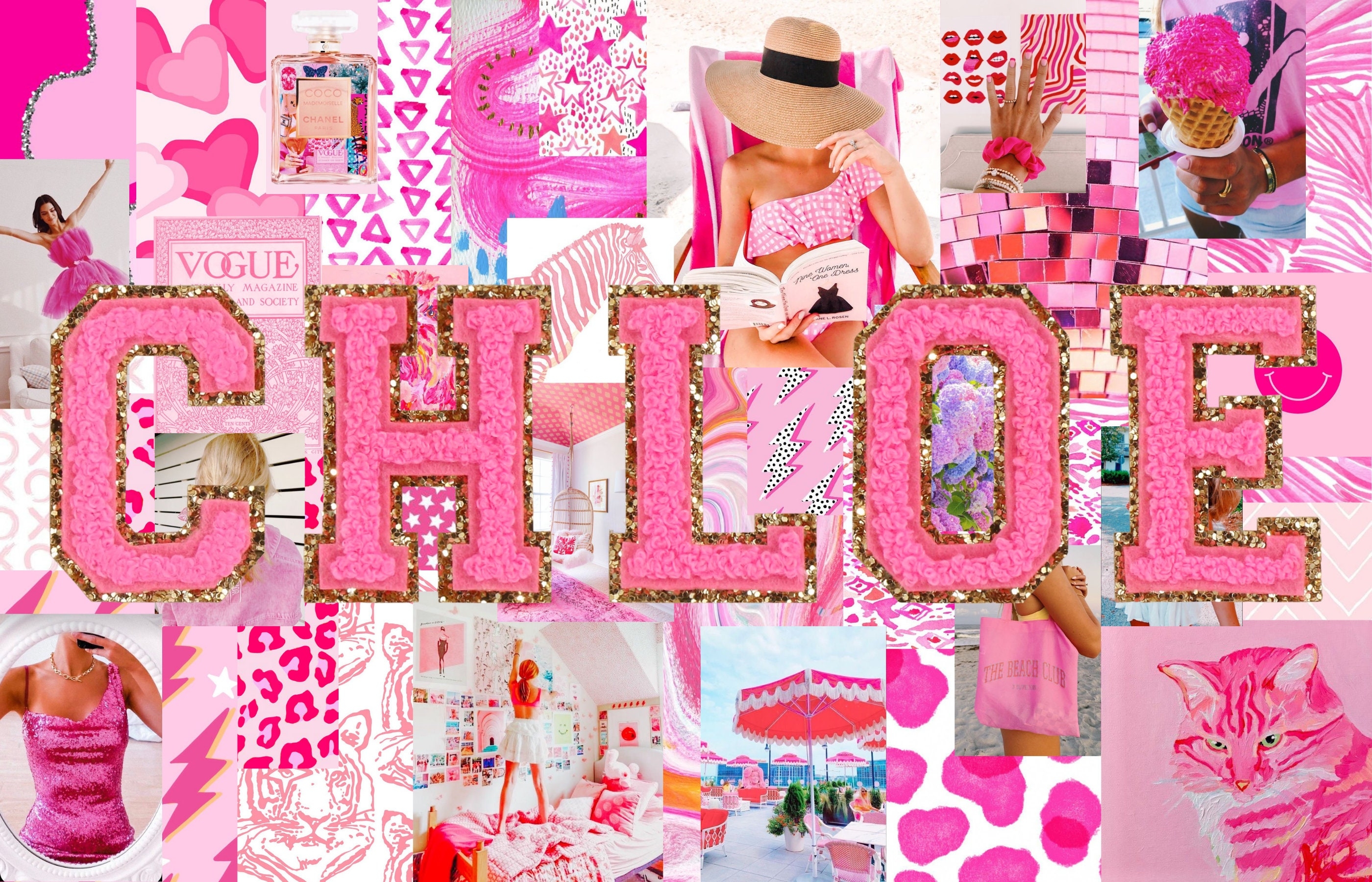 2800x1800 Custom Pink Preppy Monogram Desktop Wallpaper Collage, Desktop