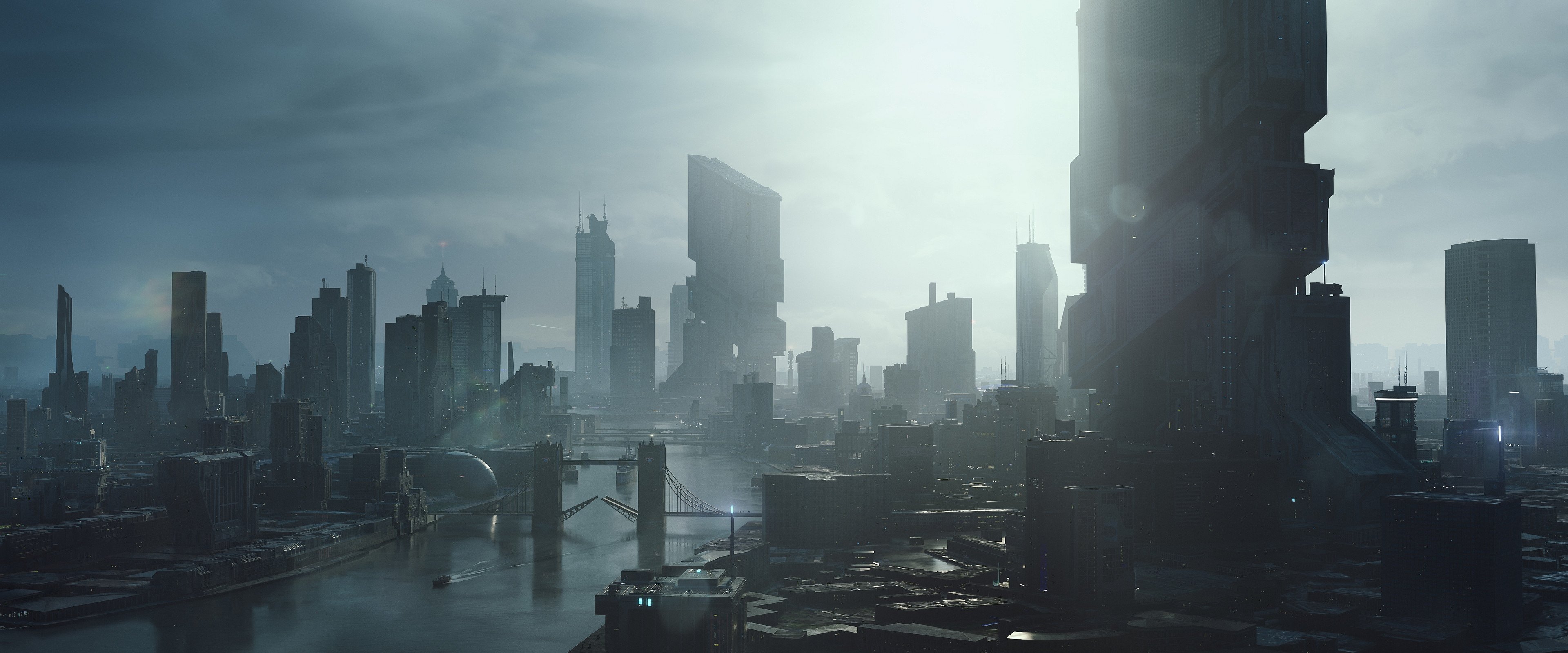 3840x1600 City Cyberpunk Ultrawide 4K Futuristic City Futuristic Wallpaper:, Dual Screen