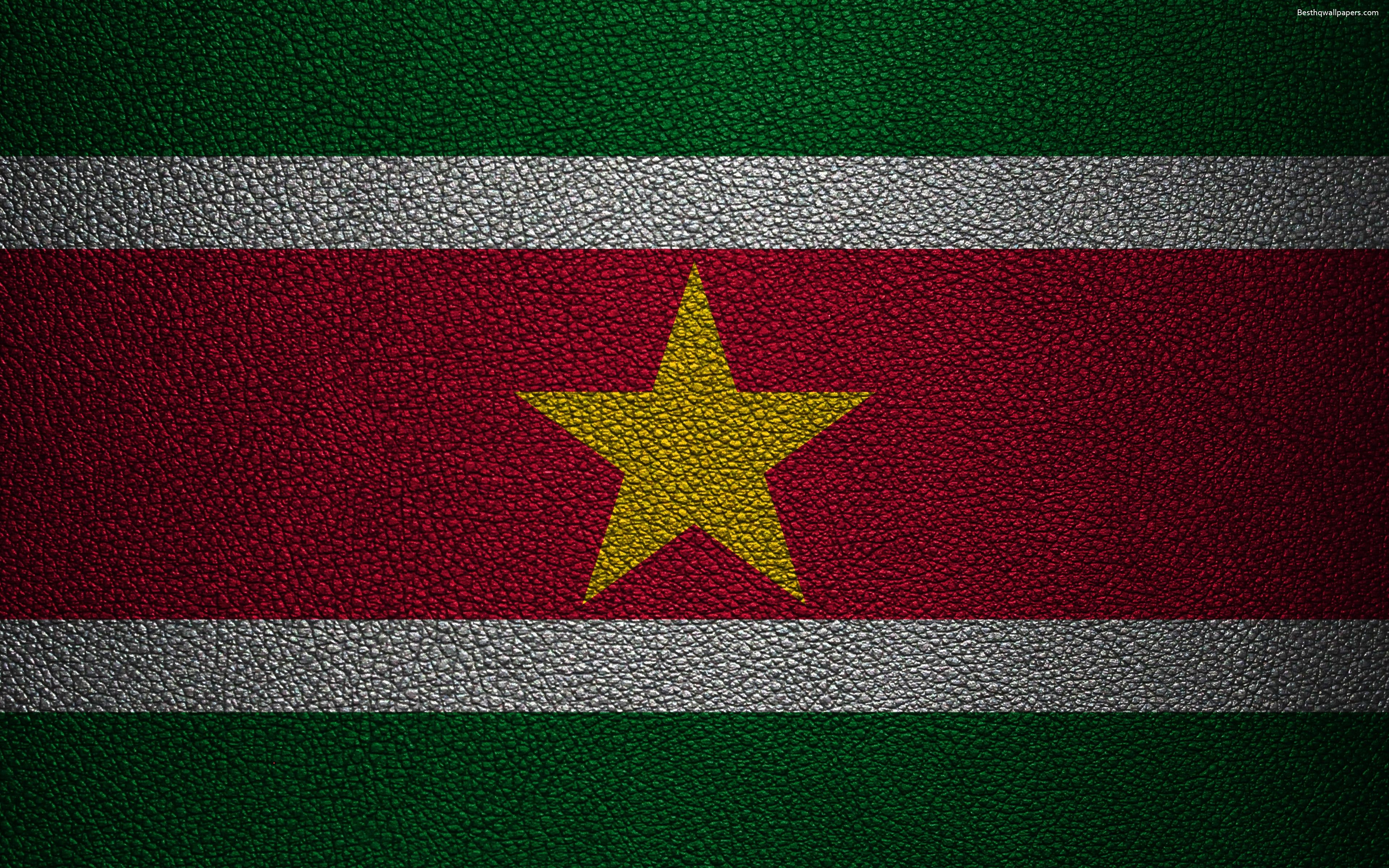 3840x2400 Download wallpaper Flag of Suriname, 4K, leather texture, Desktop