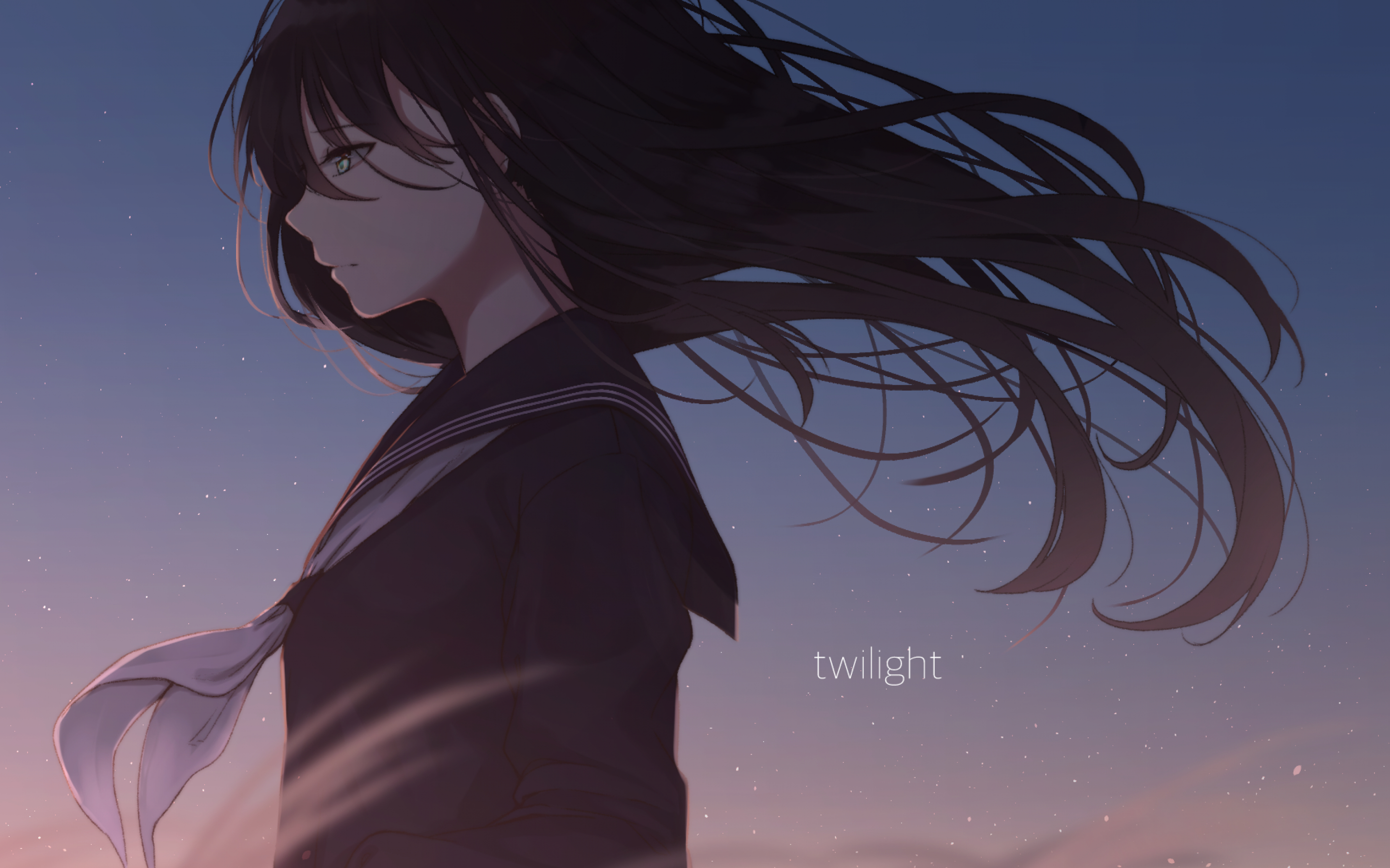 2880x1800 Download  Anime Girl, Sad, School Uniform, Windy, Black, Desktop