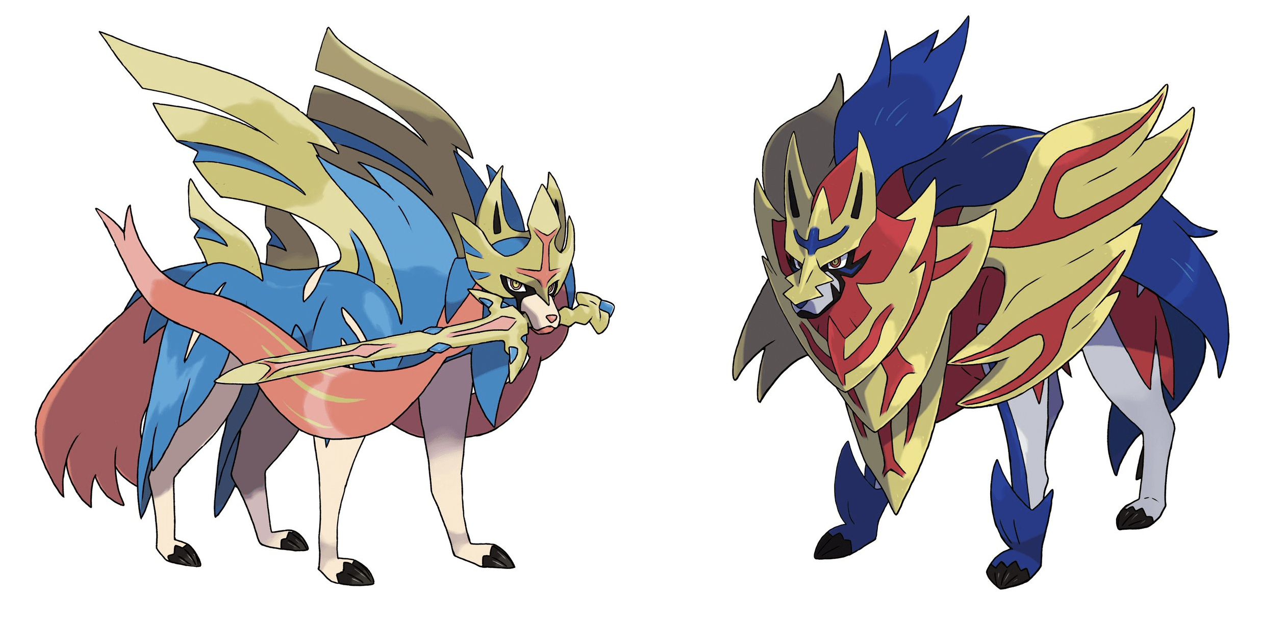 2530x1220 Official Art of Main Legendaries, Zacian and Zamazenta. Pokémon, Dual Screen