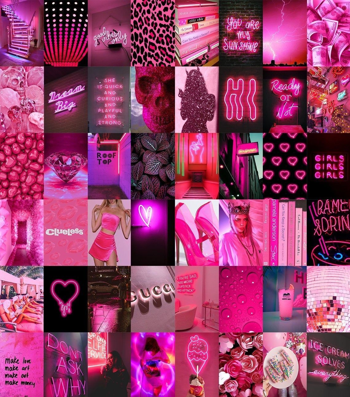 1140x1290 Neon Pink Wall Collage Kit. Digital Copy. Pack of 60 photo. Collage kit Aesthetic Boujee. Collage mur chambre, Murs roses, Fond d'ecran pastel, Phone